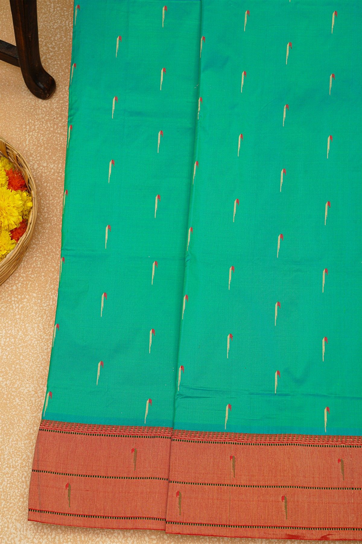Paithani Silk Sea Green Saree With Muniya Buttis Body