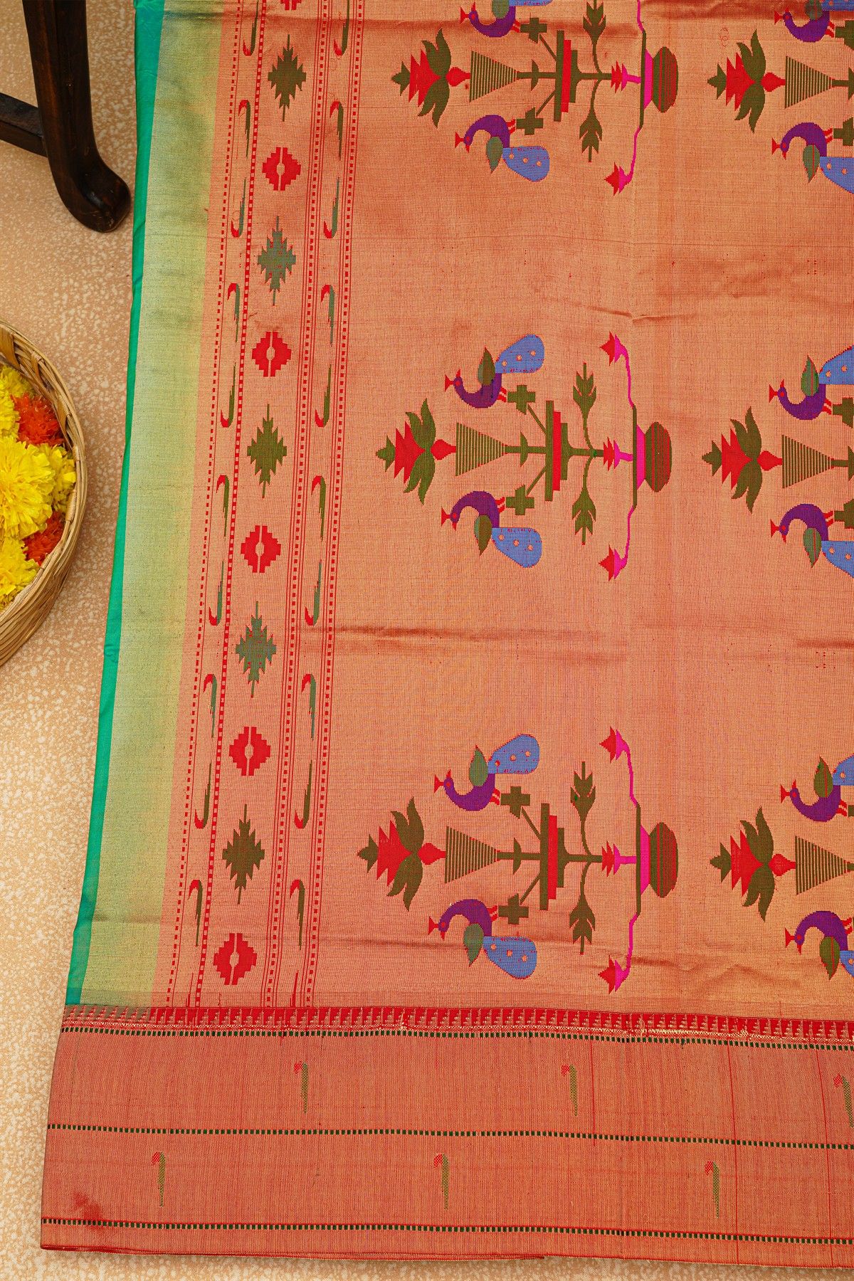 Paithani Silk Sea Green Saree With Muniya Buttis Body