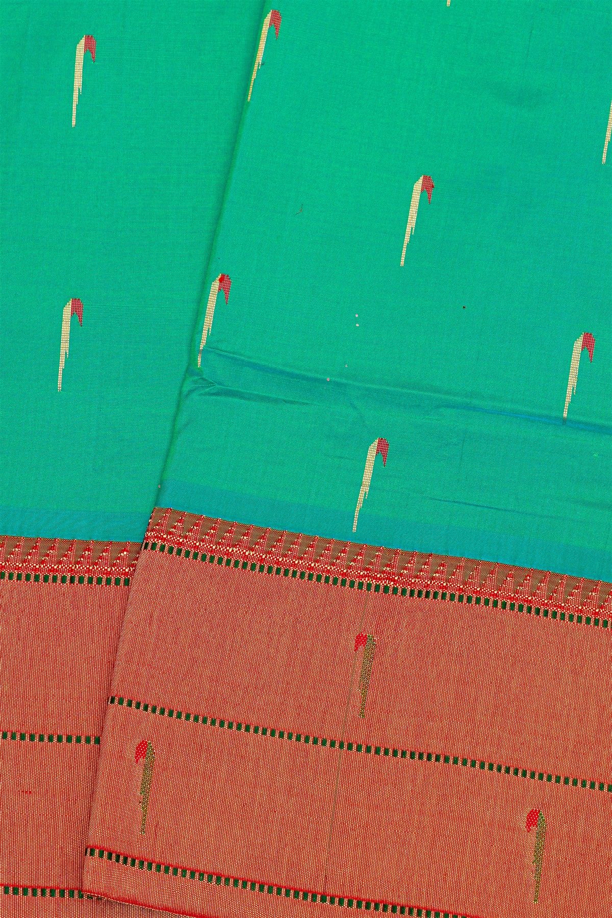 Paithani Silk Sea Green Saree With Muniya Buttis Body