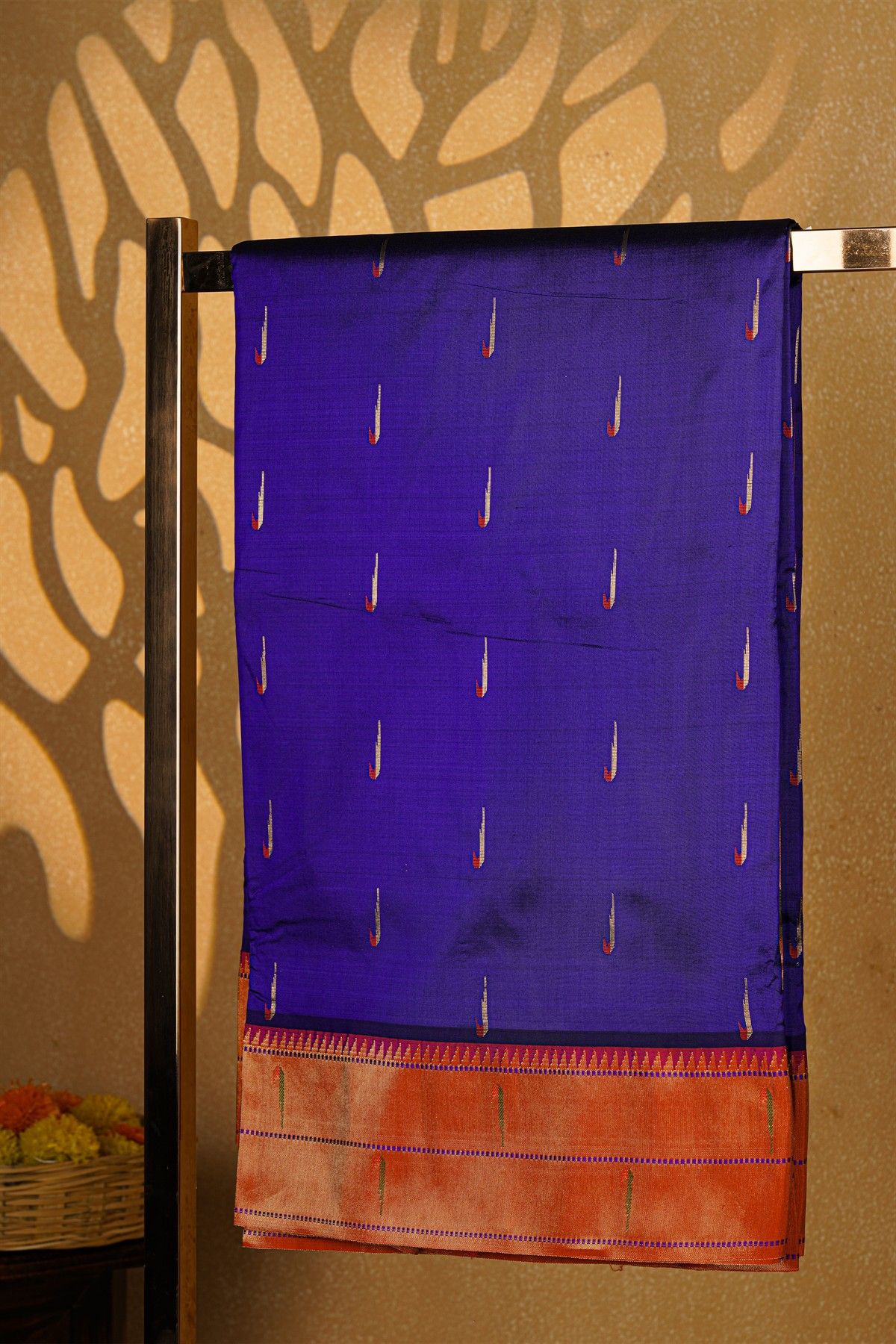 Paithani Silk Royal Blue Saree With Muniya Buttis Body