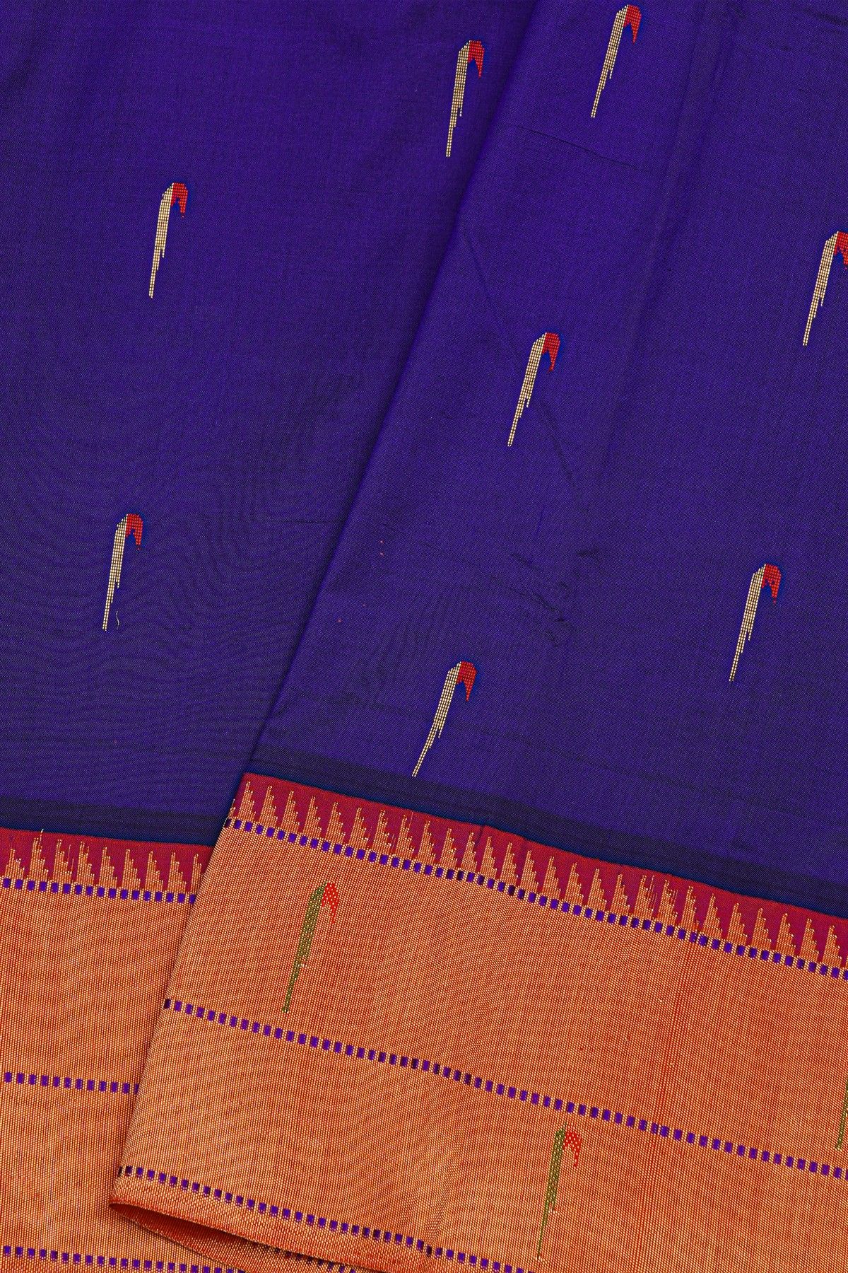 Paithani Silk Royal Blue Saree With Muniya Buttis Body