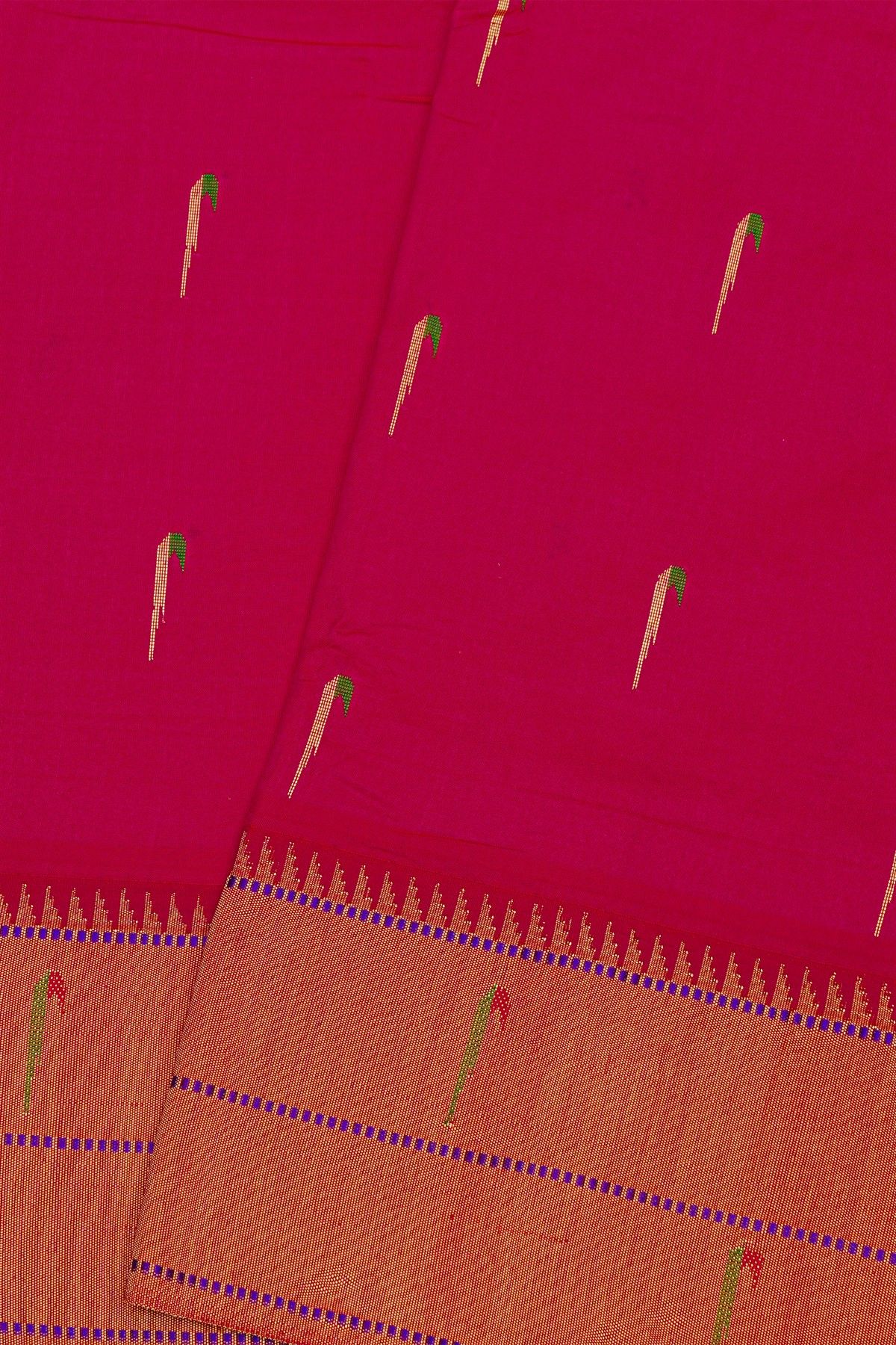 Paithani Silk Magenta Saree With Muniya Buttis Body