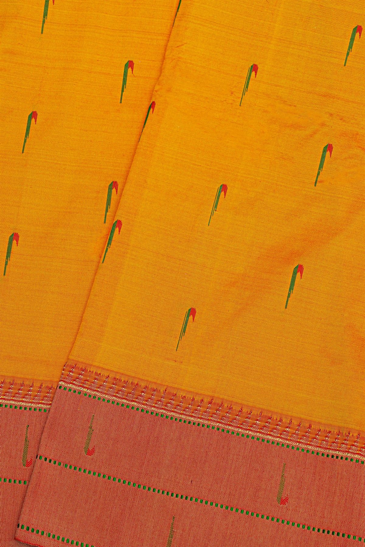 Paithani Silk Mustard Saree With All Over Muniya Buttis Body And Double Muniyas Border