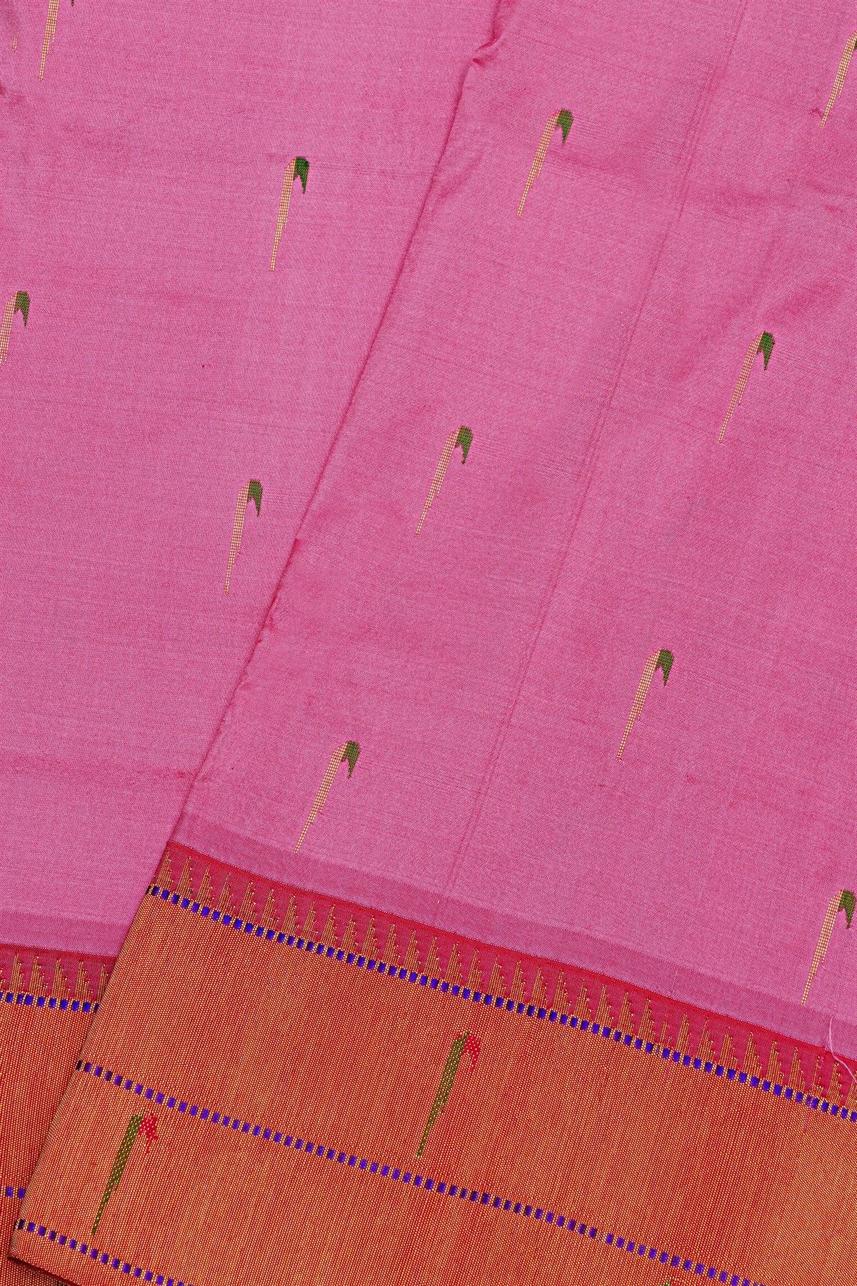 Paithani Silk Pink Saree With All Over Muniya Buttis Body And Double Muniyas Border