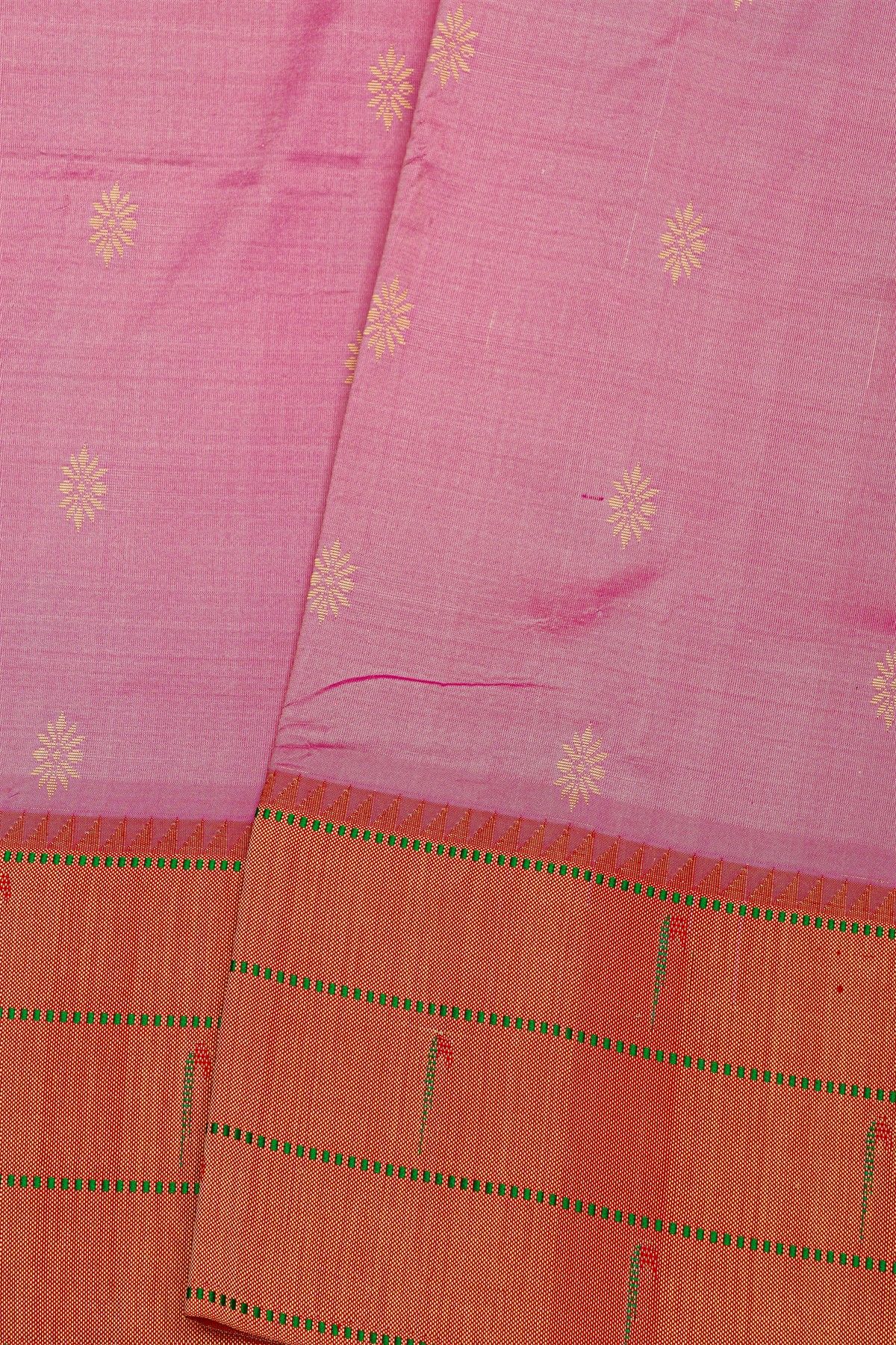 Paithani Silk Baby Pink Saree With Muniya Buttis Border