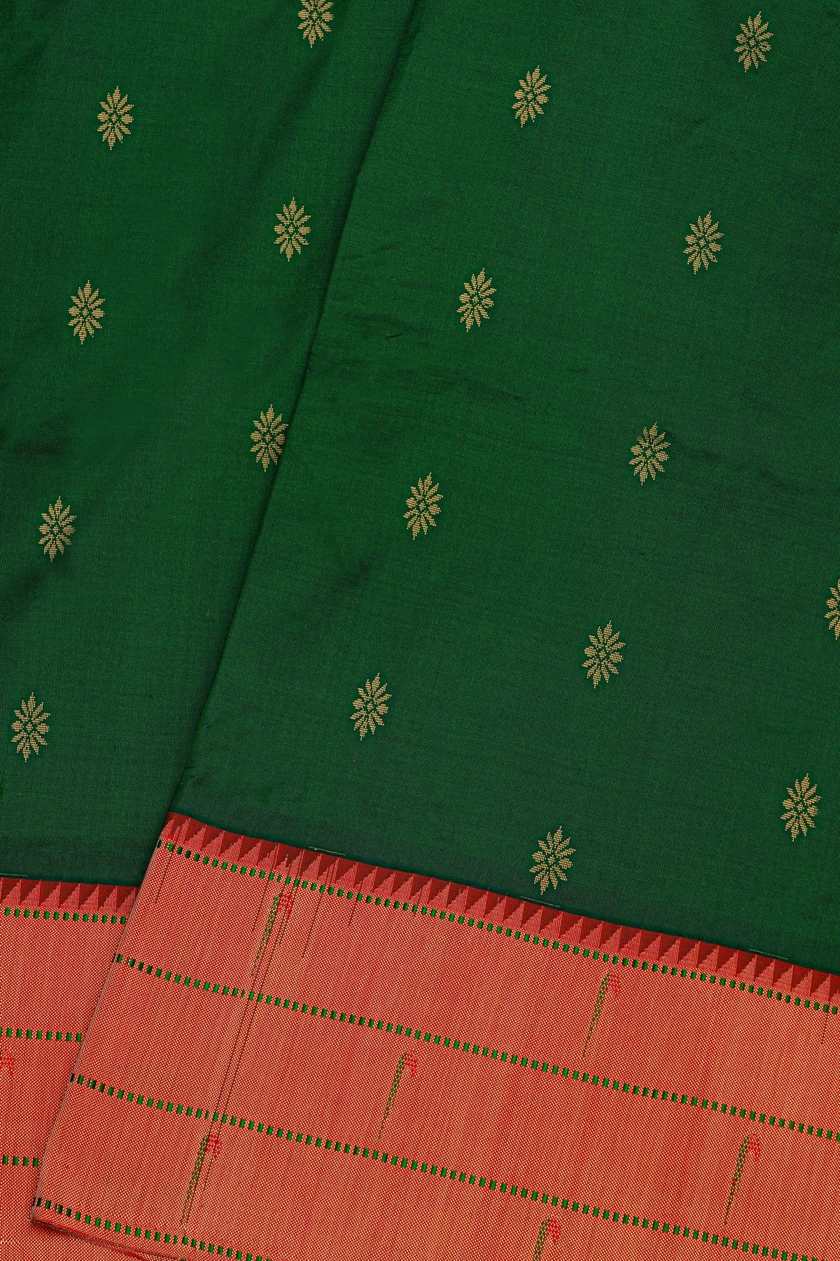 Paithani Silk Bottle Green Saree With Triple Muniyas Border