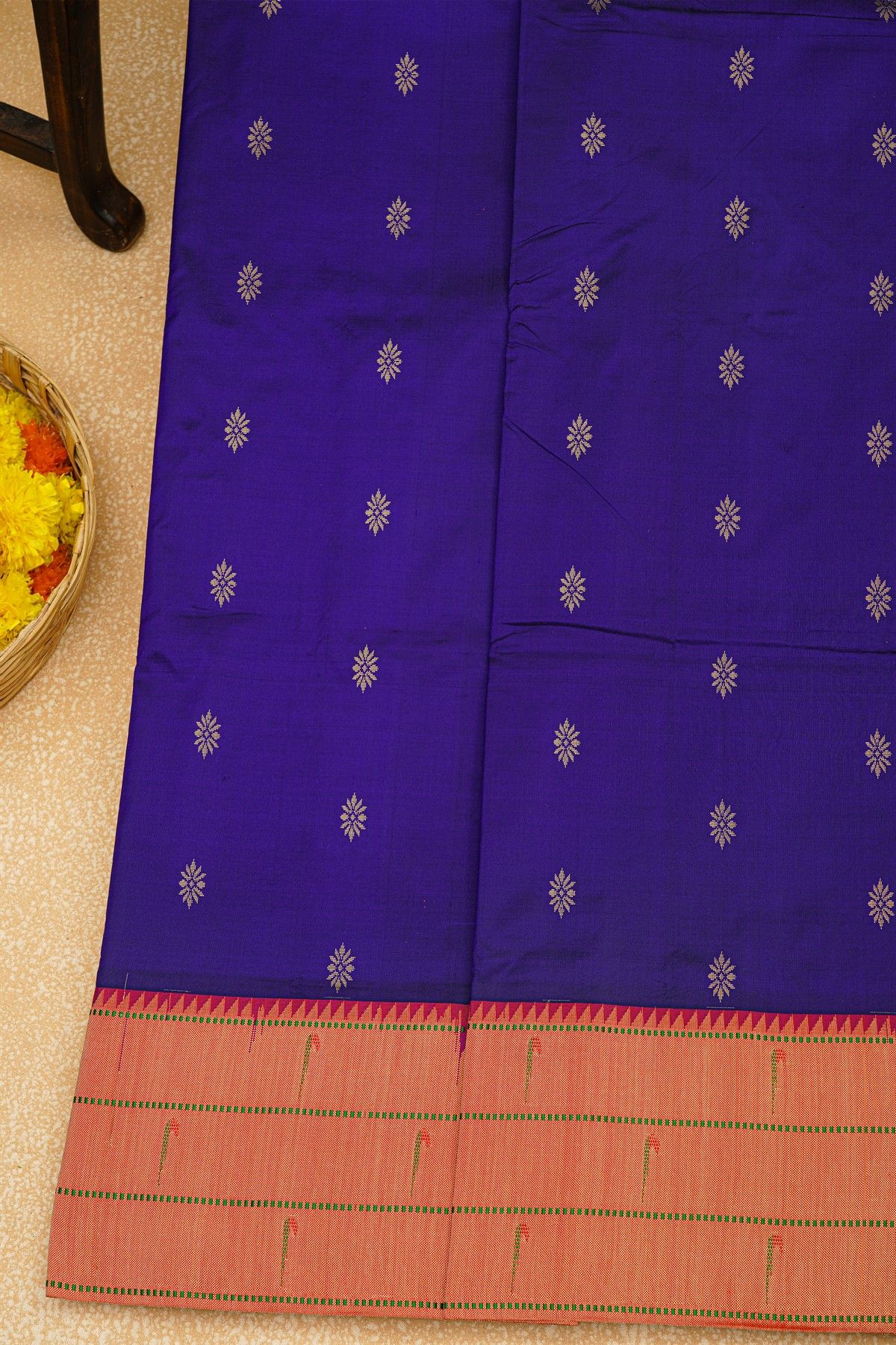 Paithani Silk Royal Blue Saree With Muniya Buttis Border