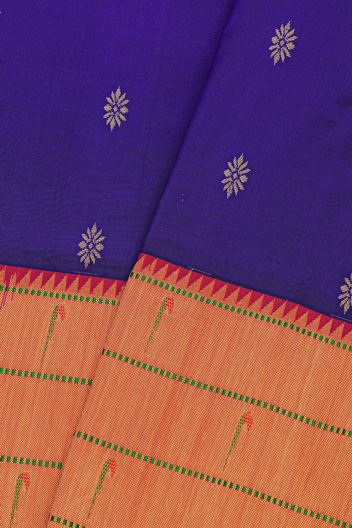 Paithani Silk Royal Blue Saree With Muniya Buttis Border