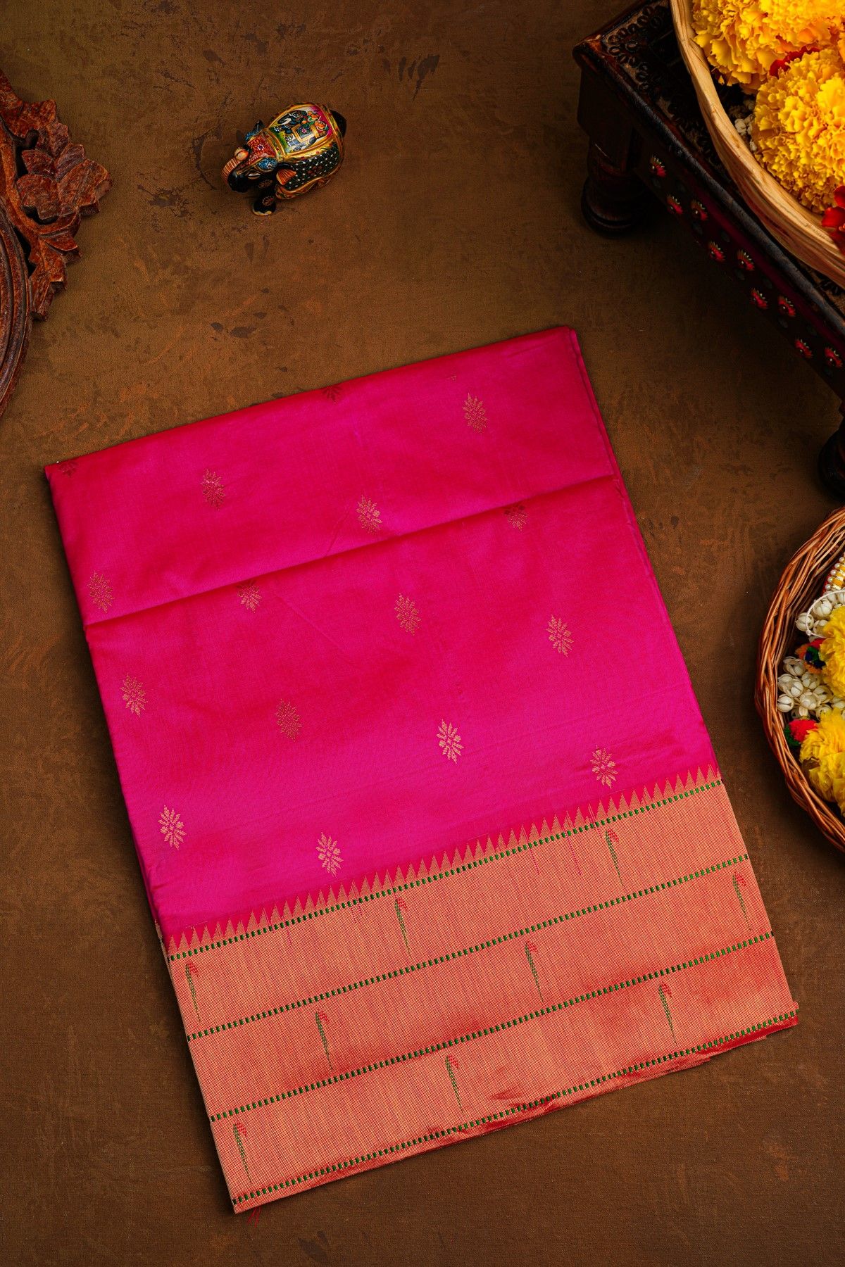 Paithani Silk Pink Saree With Triple Muniya Border