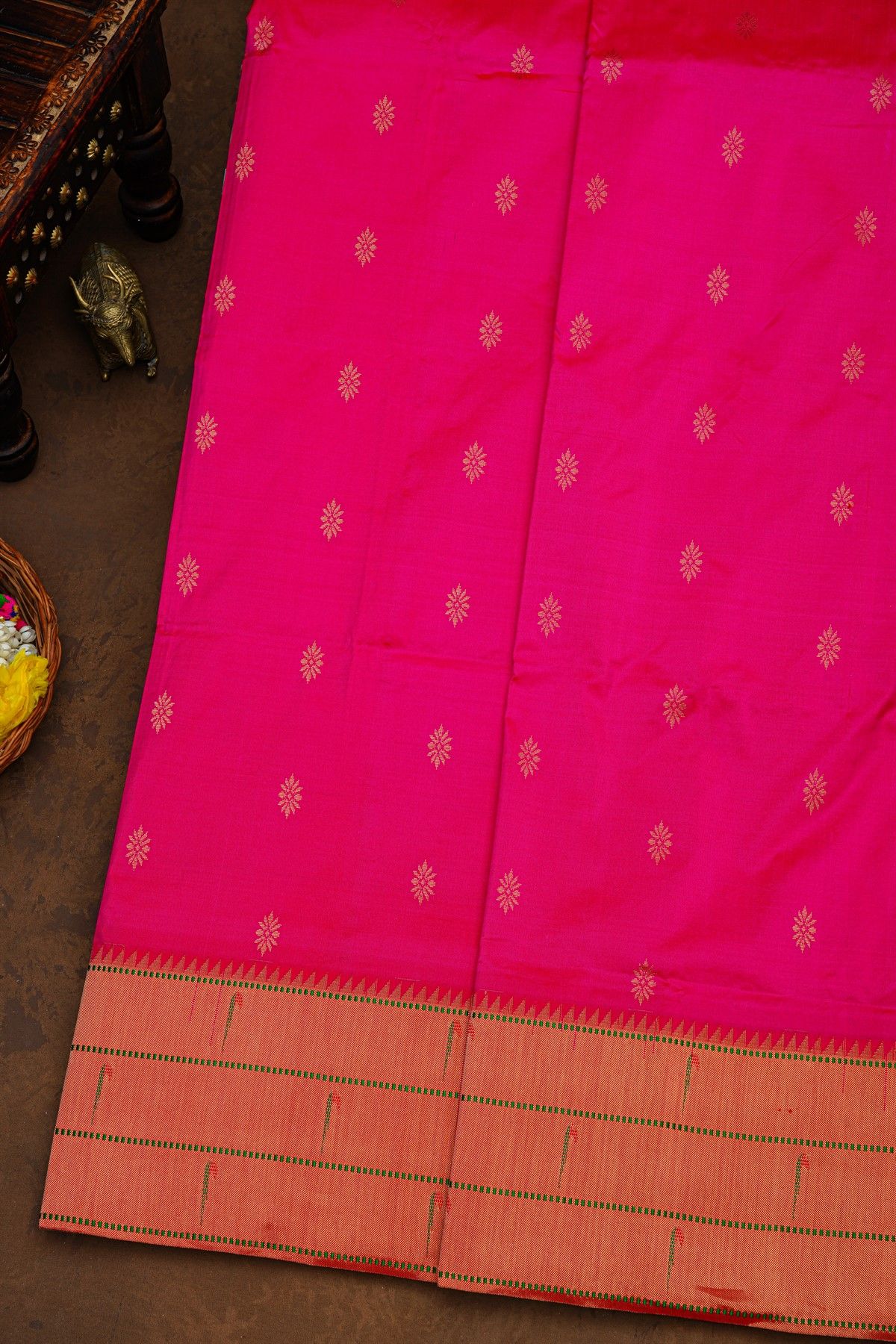 Paithani Silk Pink Saree With Triple Muniya Border
