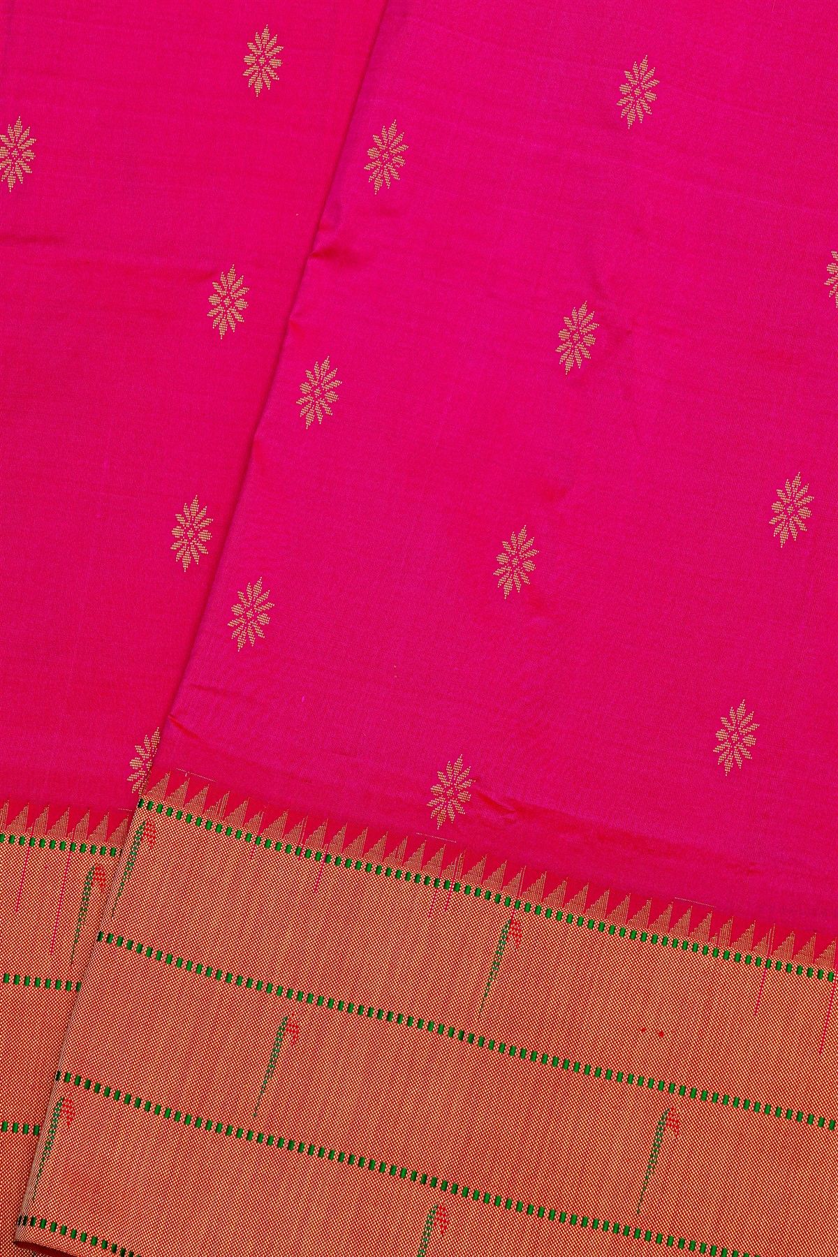Paithani Silk Pink Saree With Triple Muniya Border