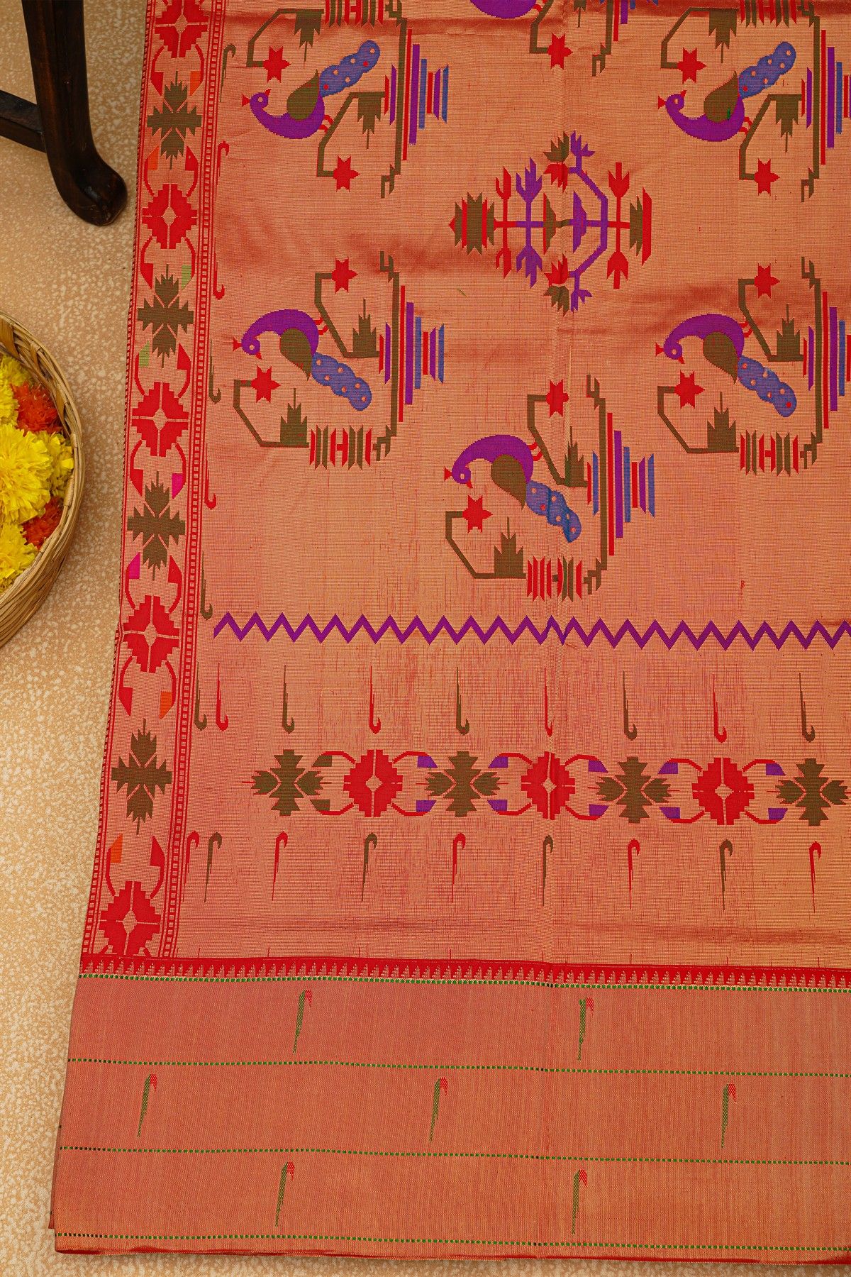 Paithani Silk Sea Blue Saree With Muniya Buttis Border