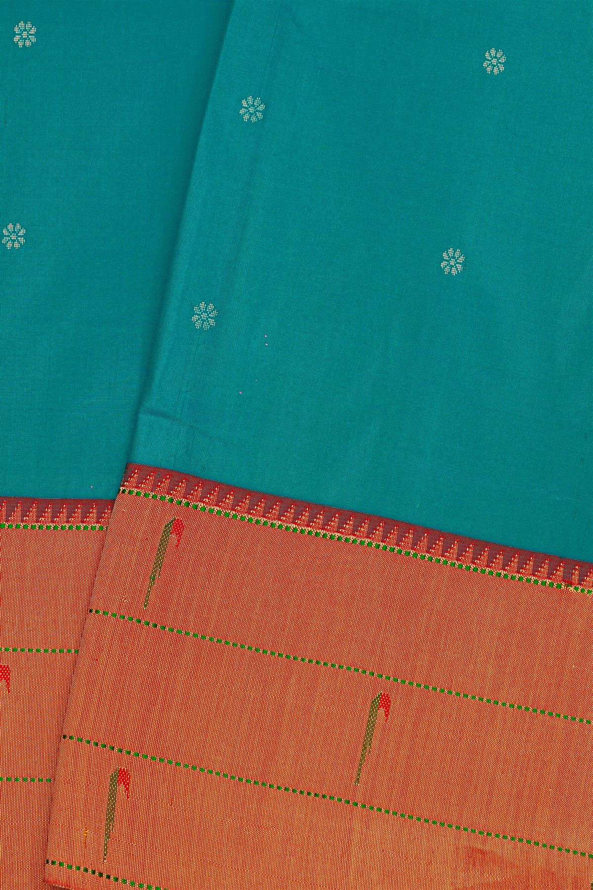Paithani Silk Sea Blue Saree With Muniya Buttis Border