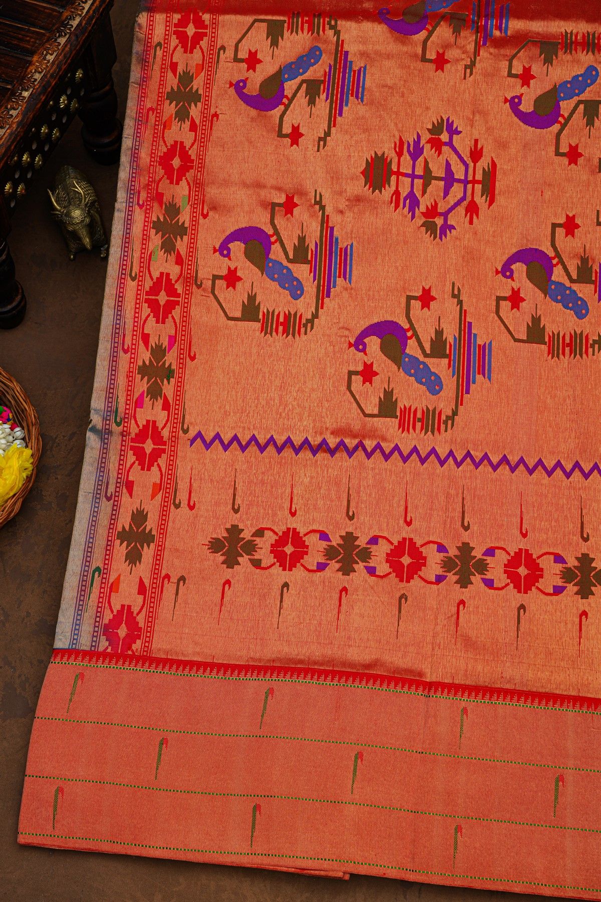 Paithani Silk Sea Blue Saree With Muniya Buttis Border