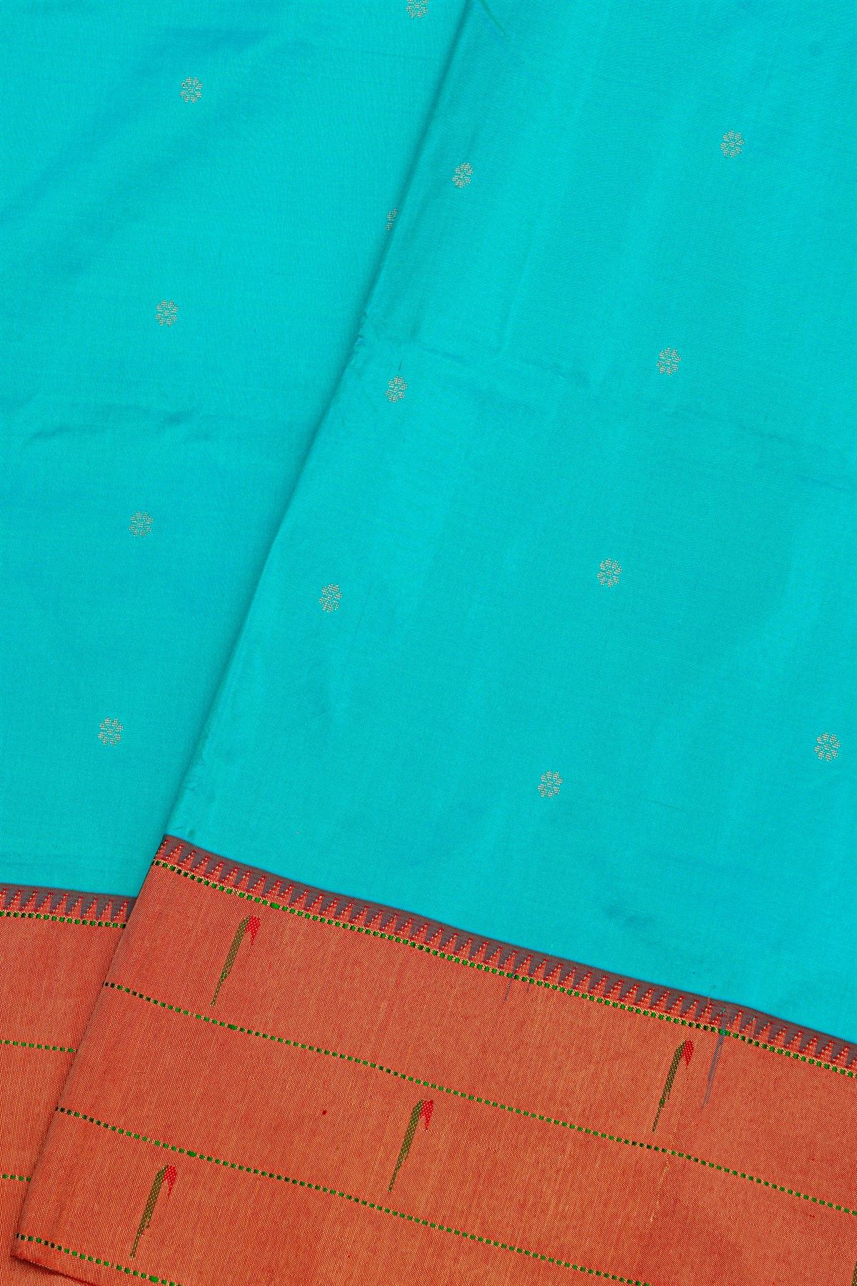 Paithani Silk Sea Blue Saree With Muniya Buttis Border