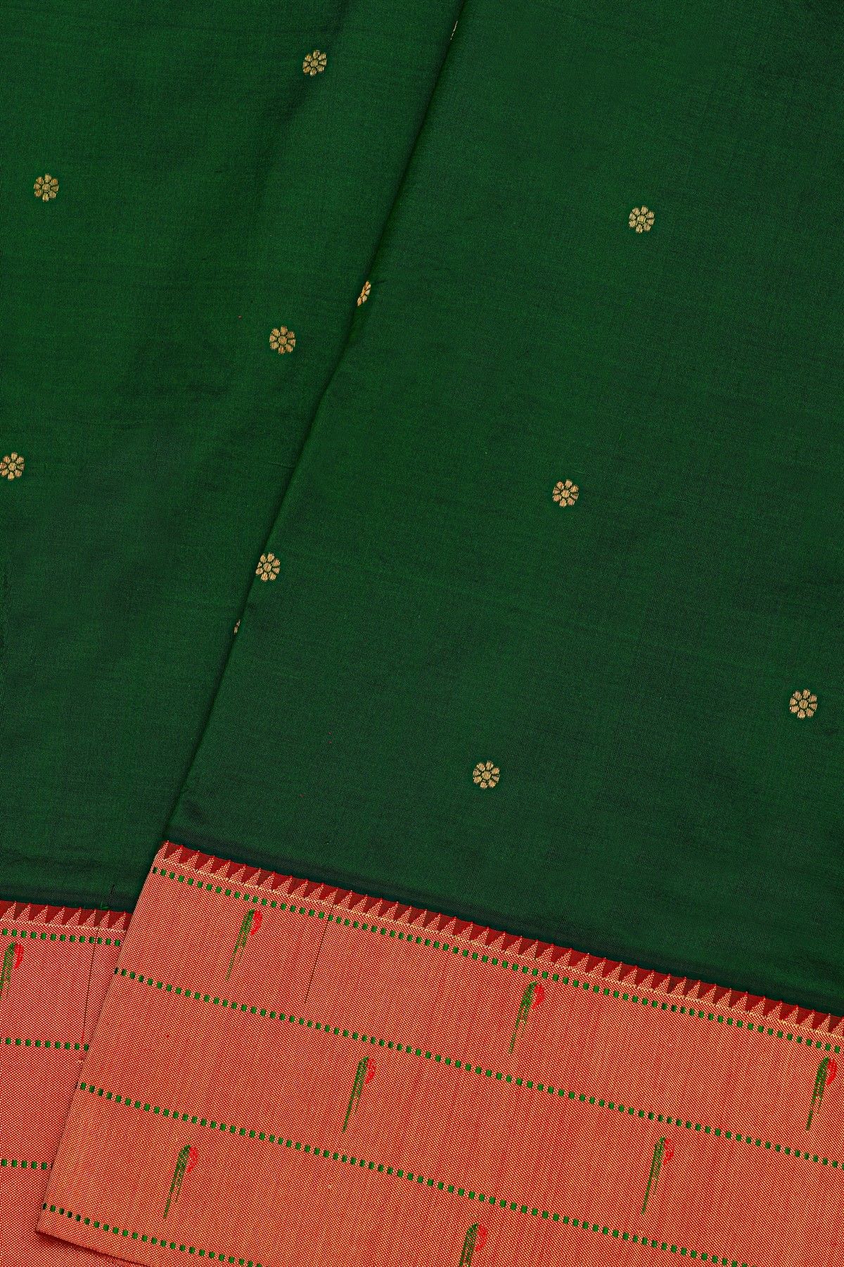 Paithani Silk Bottle Green Saree With Muniya Buttis Border