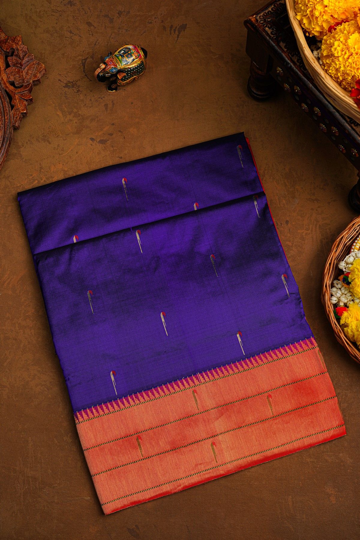 Paithani Silk Navy Blue Saree With Double Muniya Border
