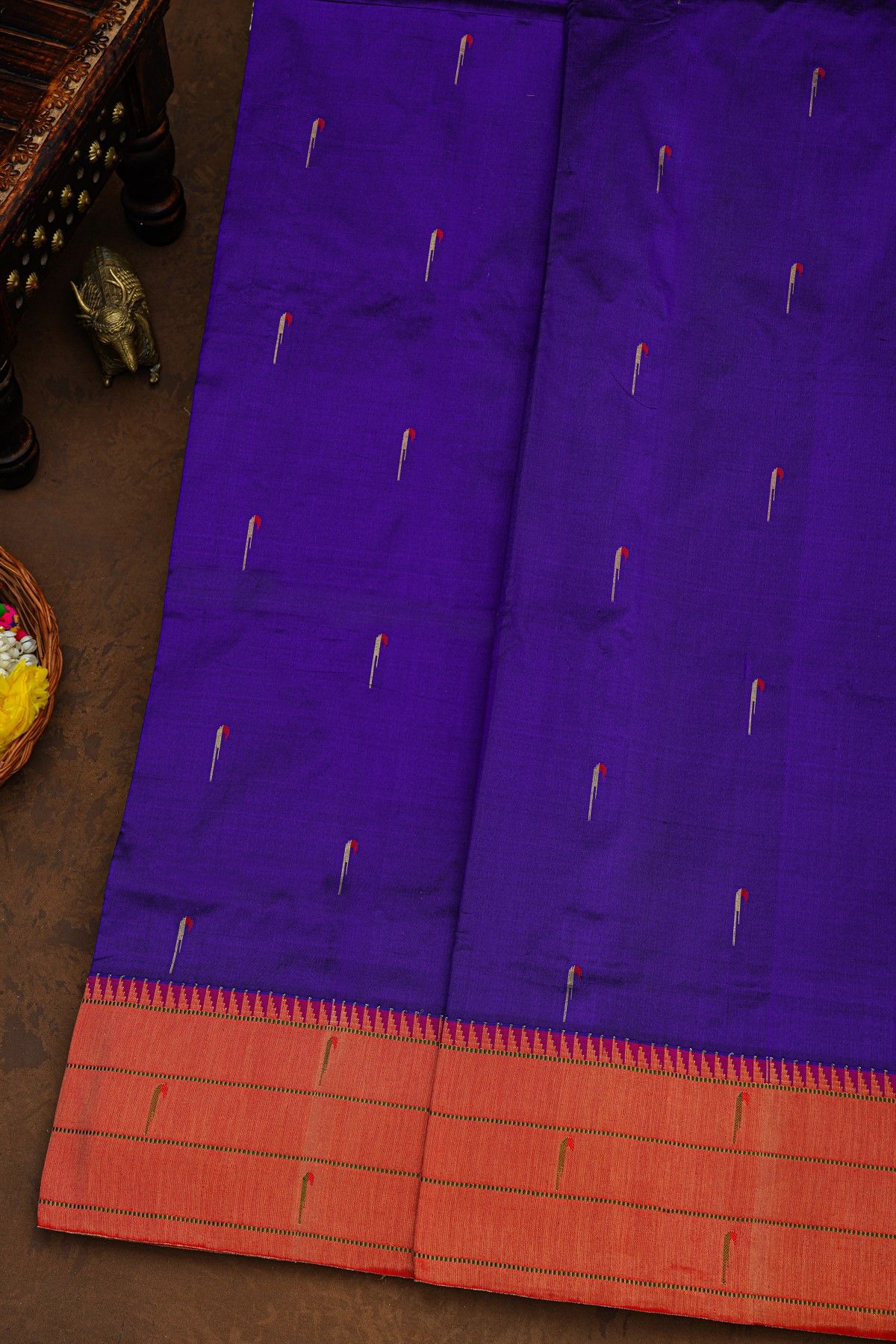 Paithani Silk Navy Blue Saree With Double Muniya Border