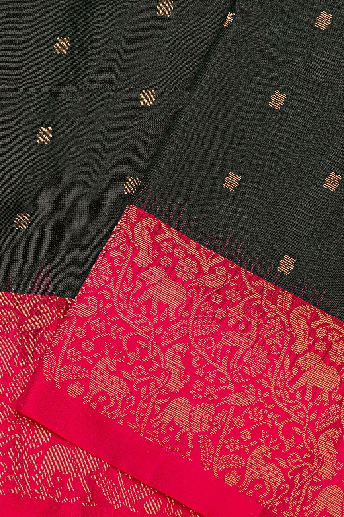 Coimbatore Silk Black Saree With Animal Theme Border