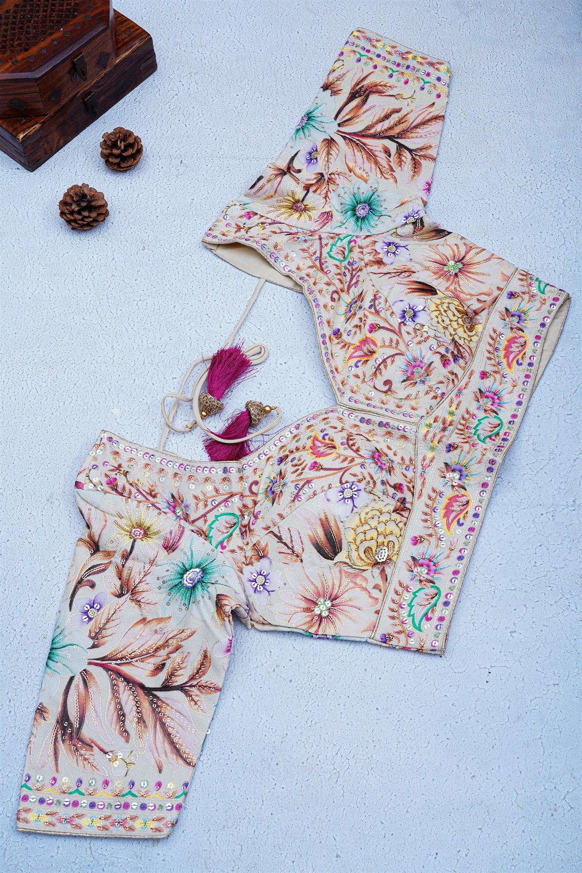 Fancy Crepe Off White Saree With Florals And Sequence Work Body