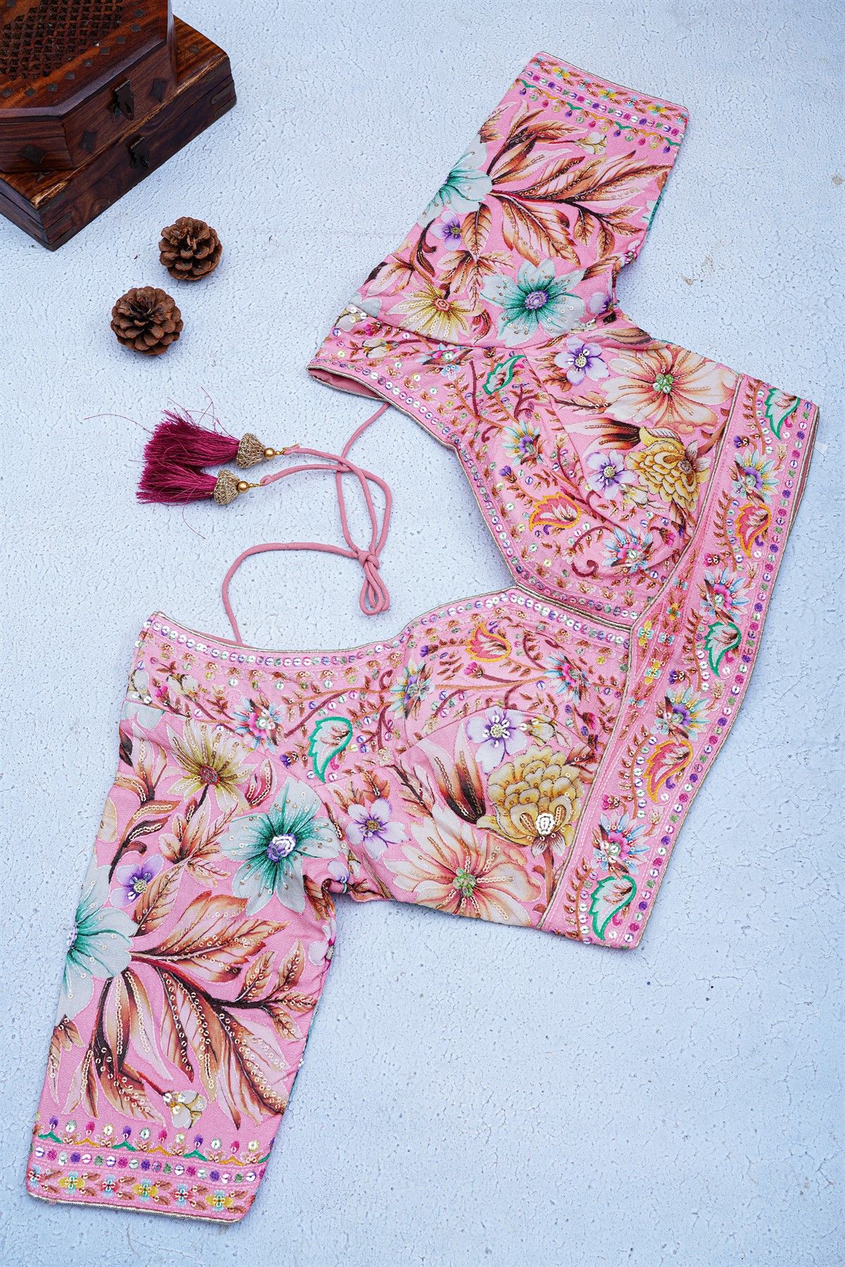 Fancy Crepe Pink Saree With Floral And Sequence Work Border