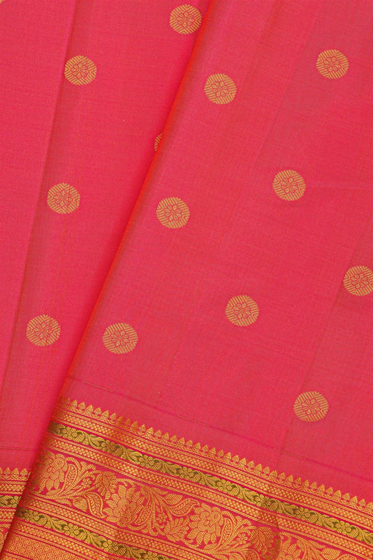 Gadwal Silk Rose Pink Saree With Florals And Buttis Body