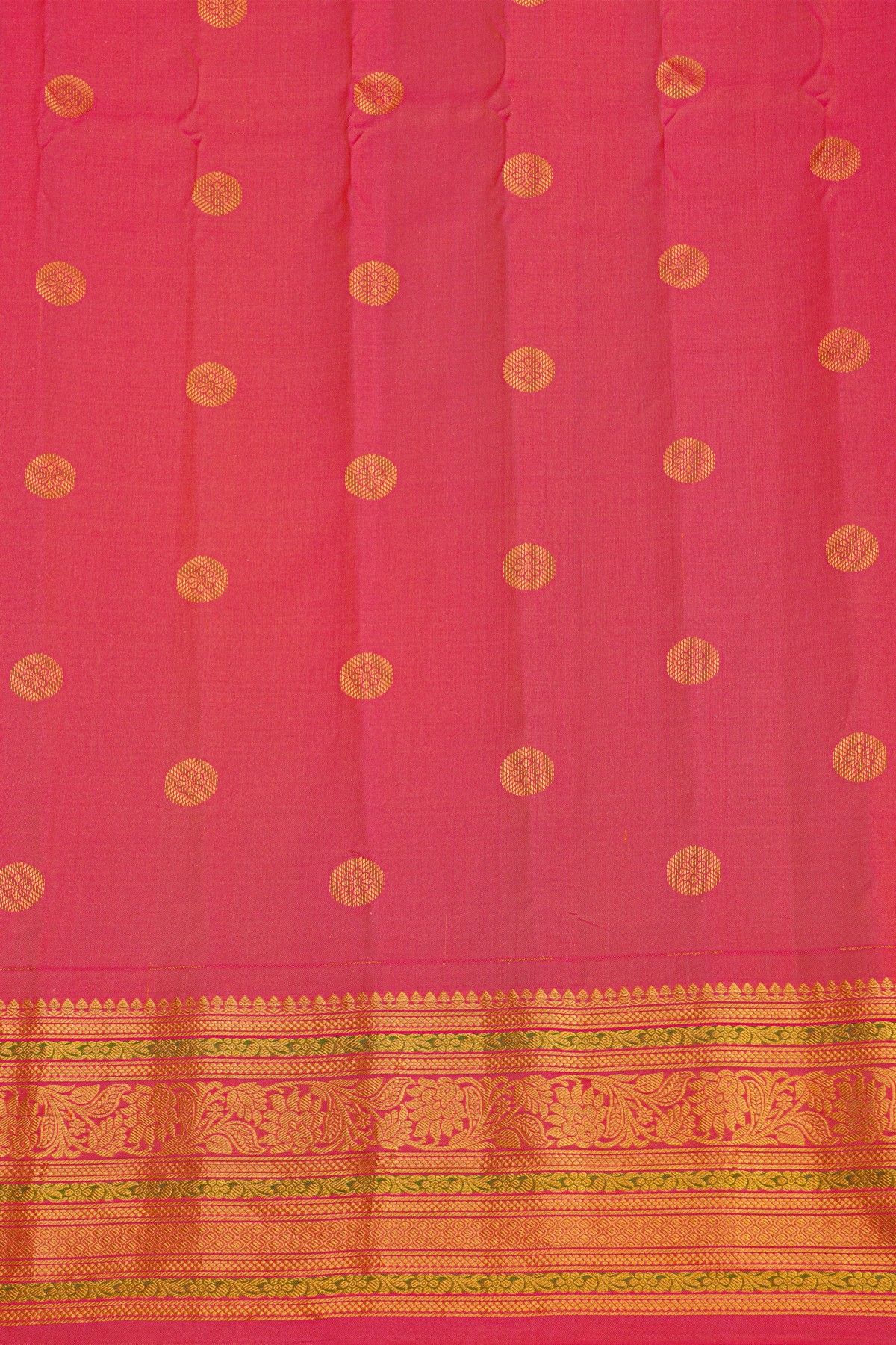 Gadwal Silk Rose Pink Saree With Florals And Buttis Body