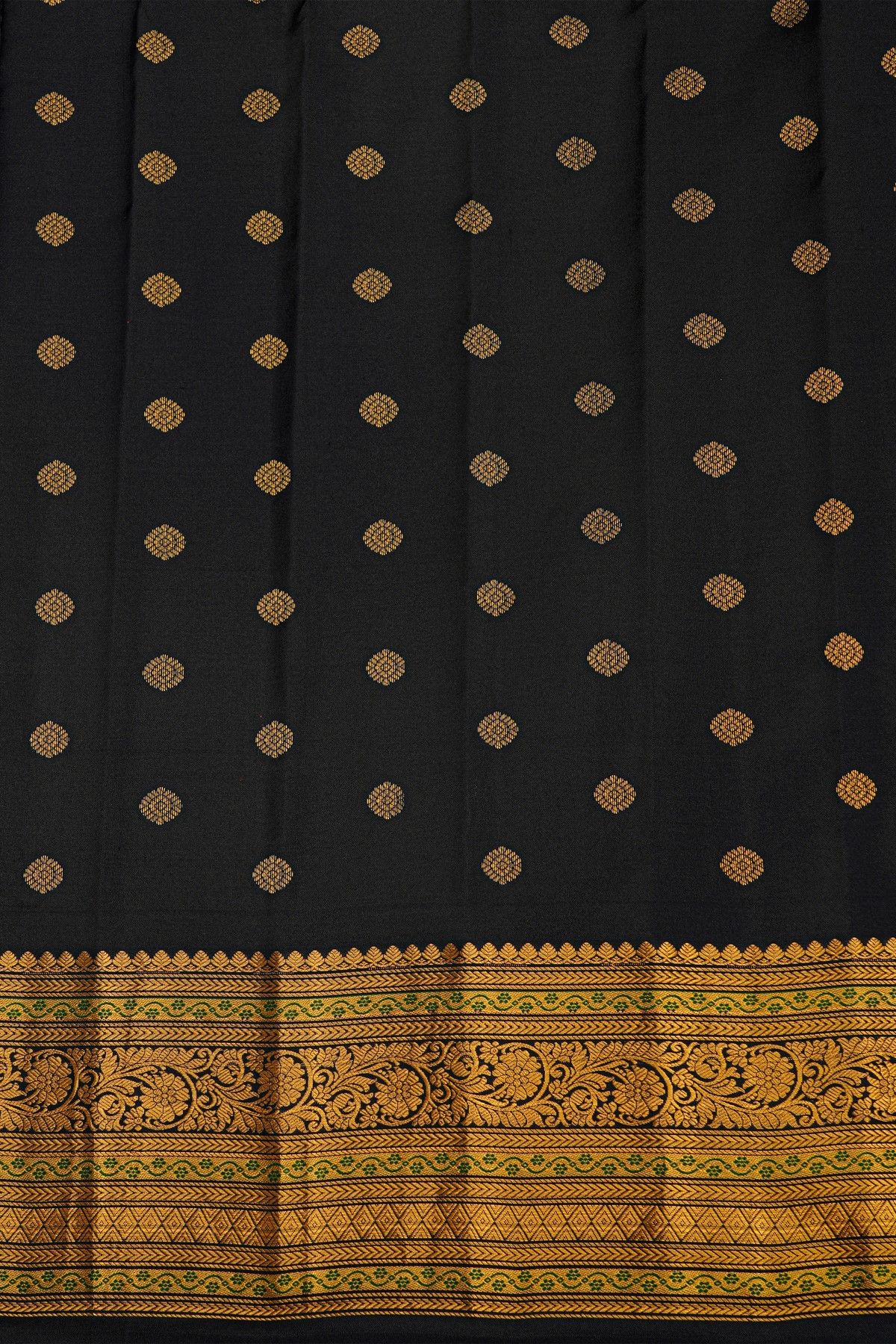 Gadwal Silk Black Saree With Florals And Buttis Body