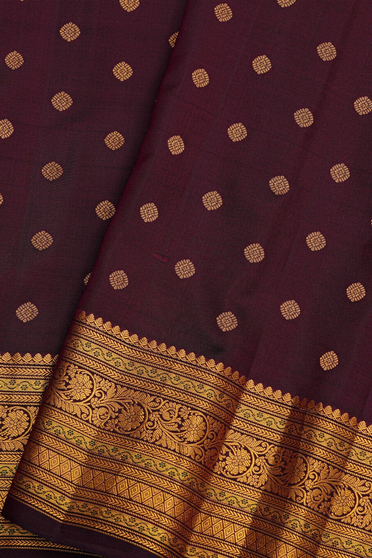 Gadwal Silk Dark Wine Saree With Florals And Buttis Body