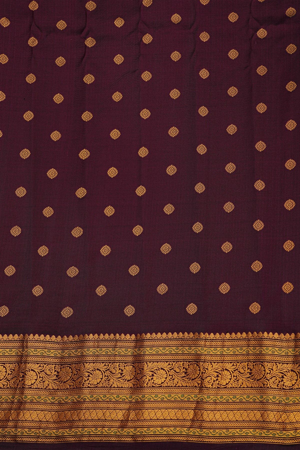 Gadwal Silk Dark Wine Saree With Florals And Buttis Body