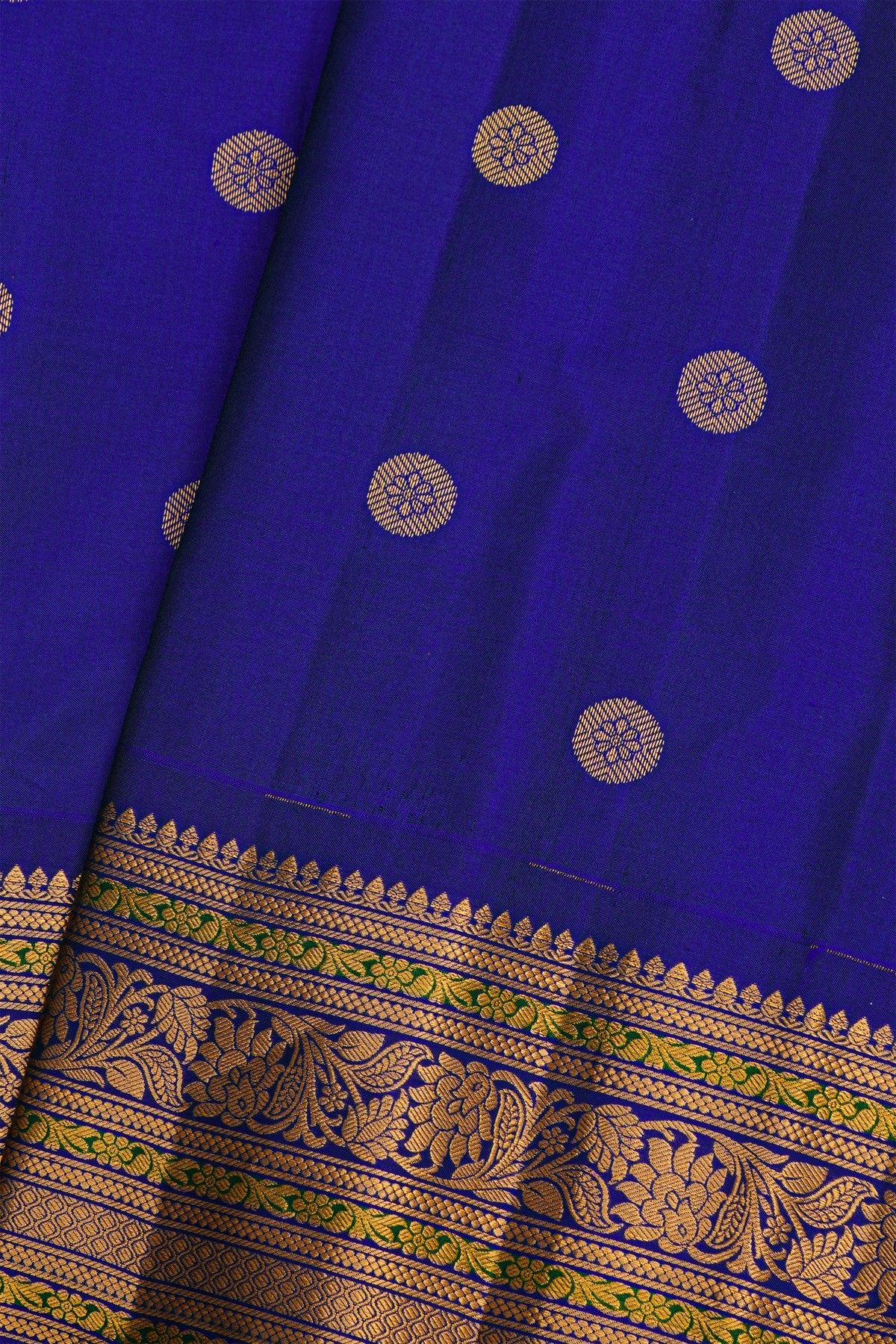 Gadwal Silk Royal Blue Saree With Florals And Buttis Body