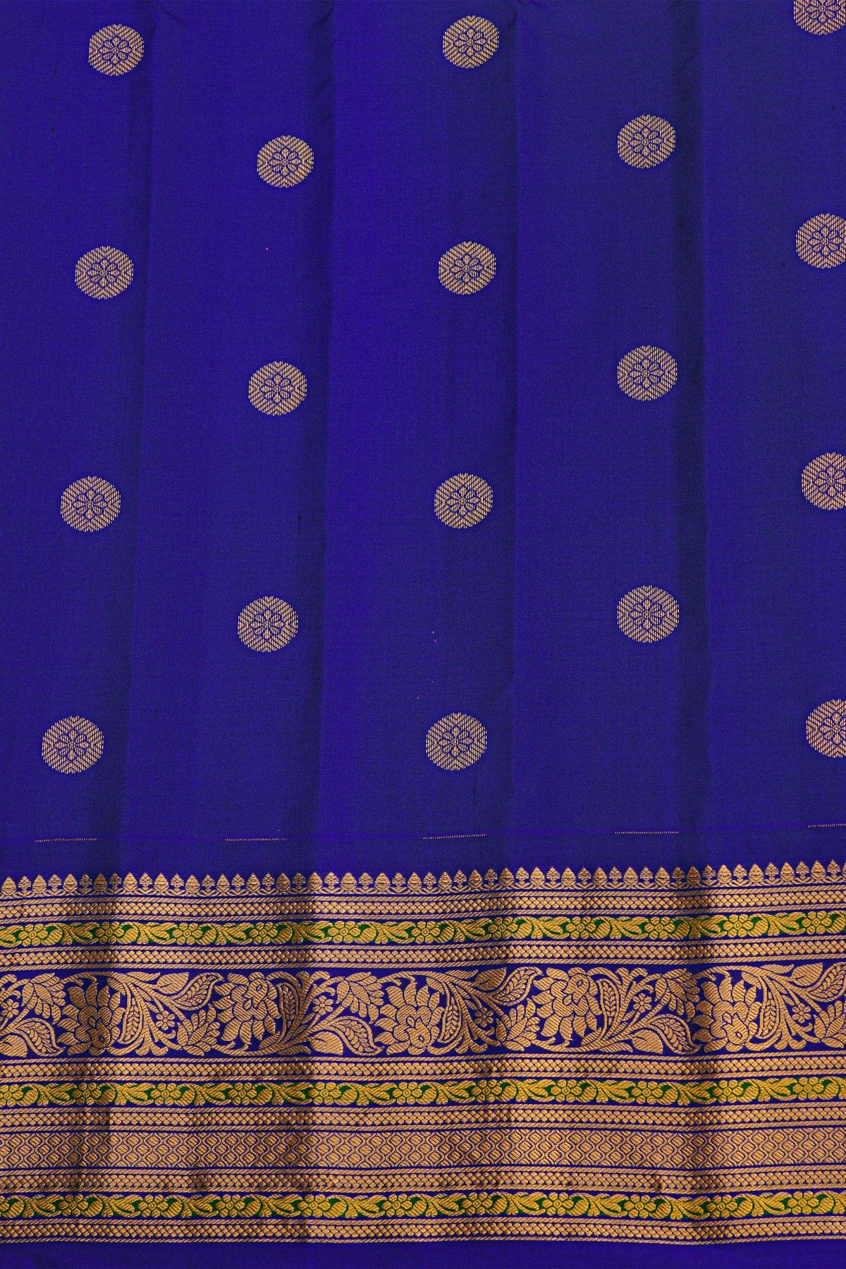 Gadwal Silk Royal Blue Saree With Florals And Buttis Body