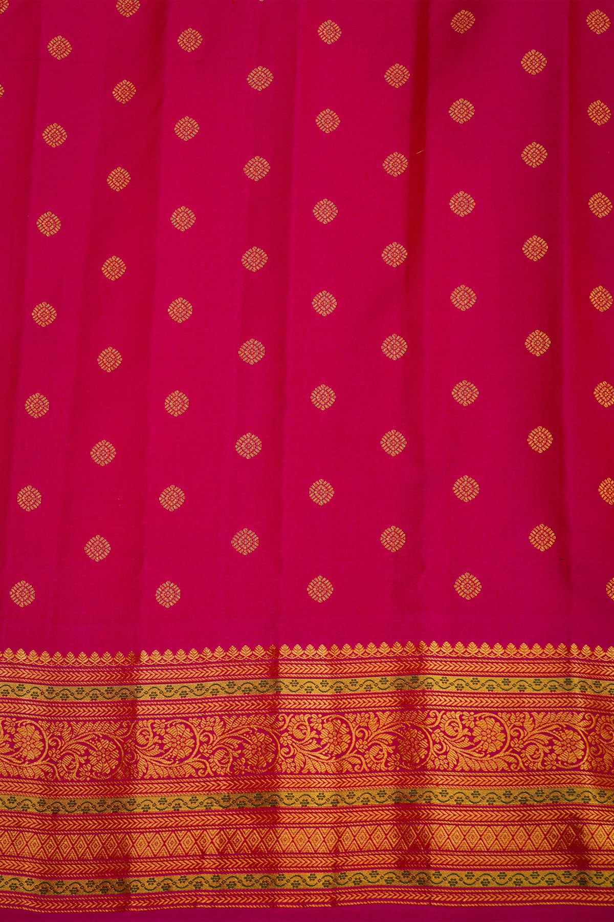 Gadwal Silk Mustard Yellow Saree With Florals And Leaves Jaal Border