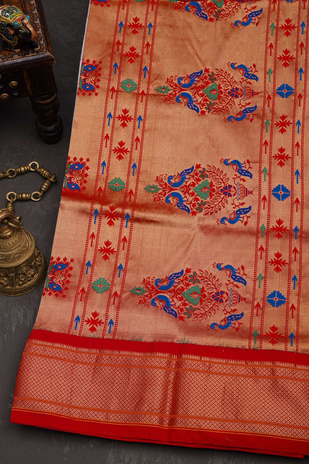 Narayanpet Silk Teal Blue Saree With Florals And Buttis Body