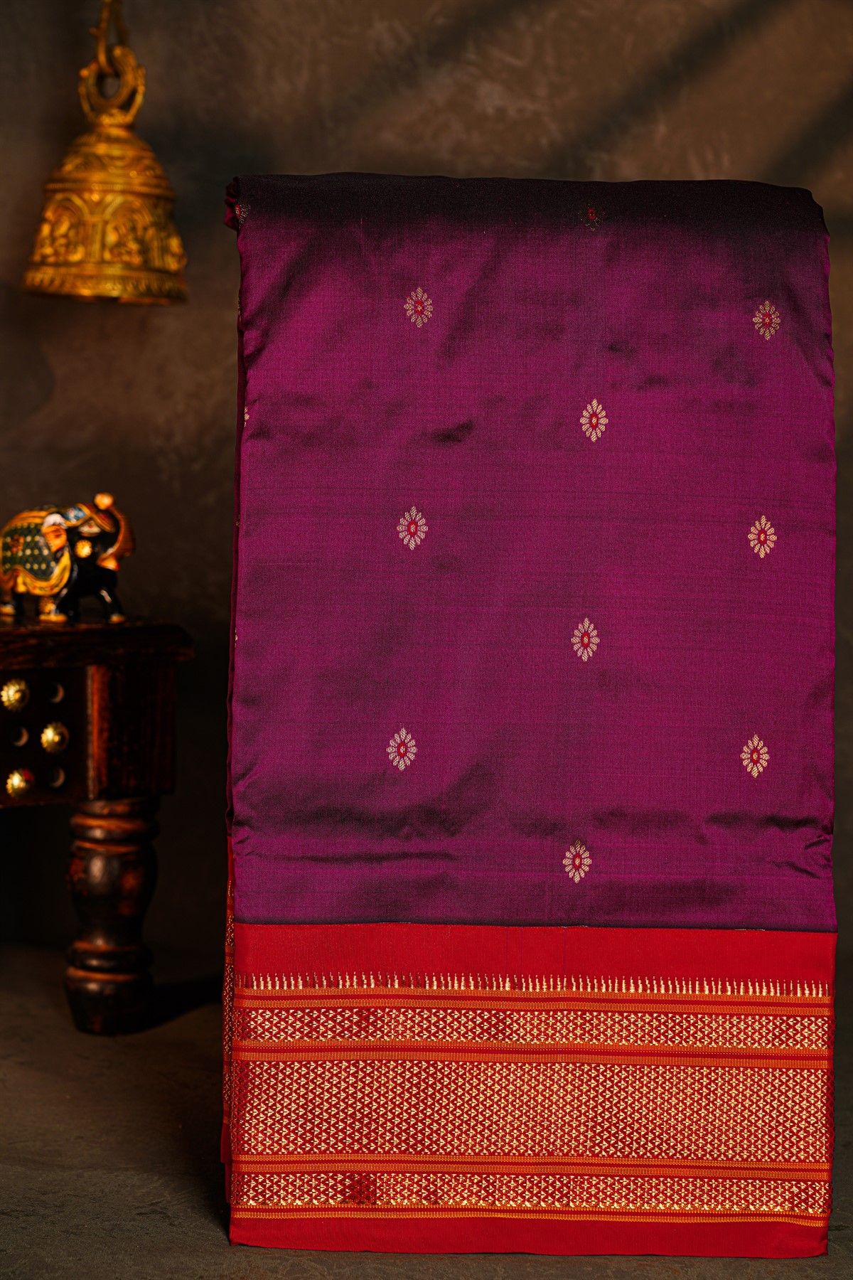 Narayanpet Silk Rani Pink Saree With Florals And Buttis Body