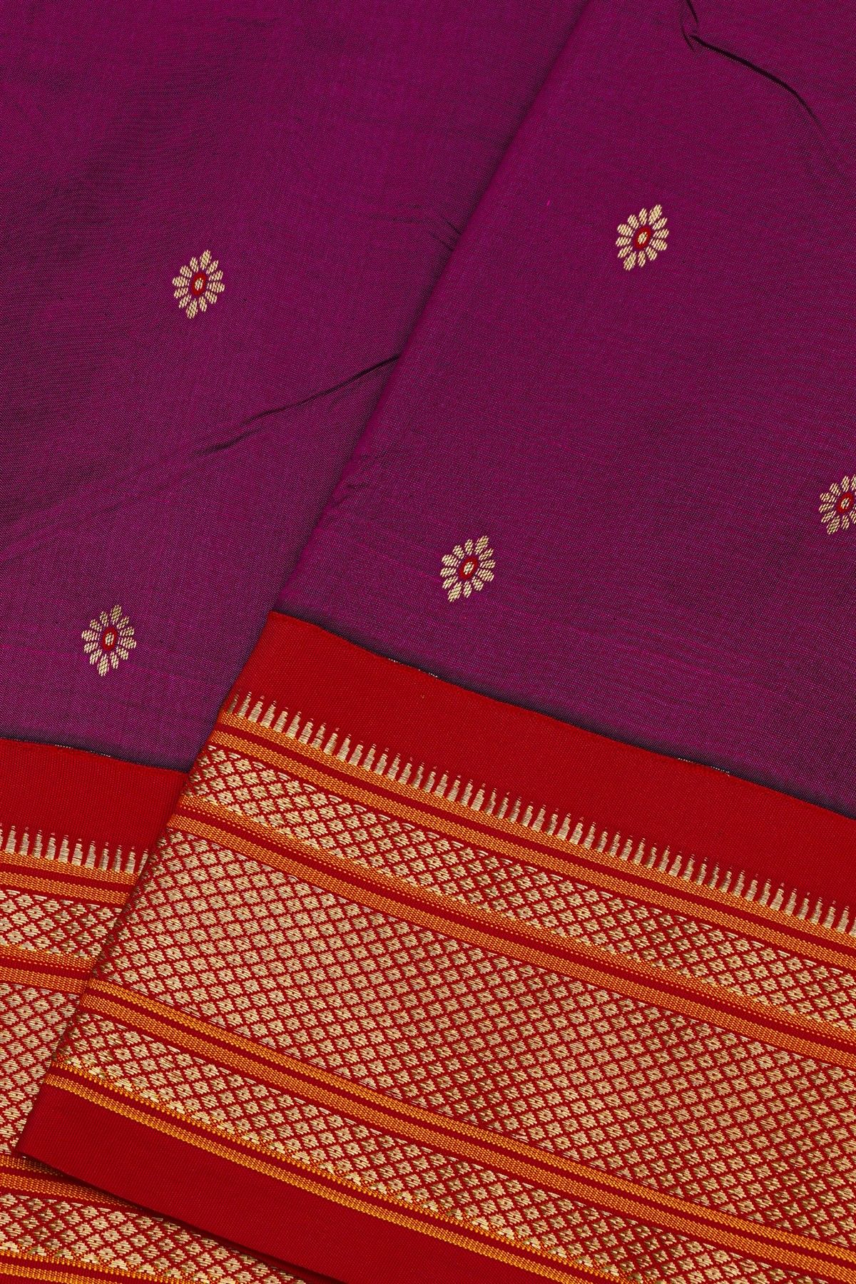 Narayanpet Silk Rani Pink Saree With Florals And Buttis Body