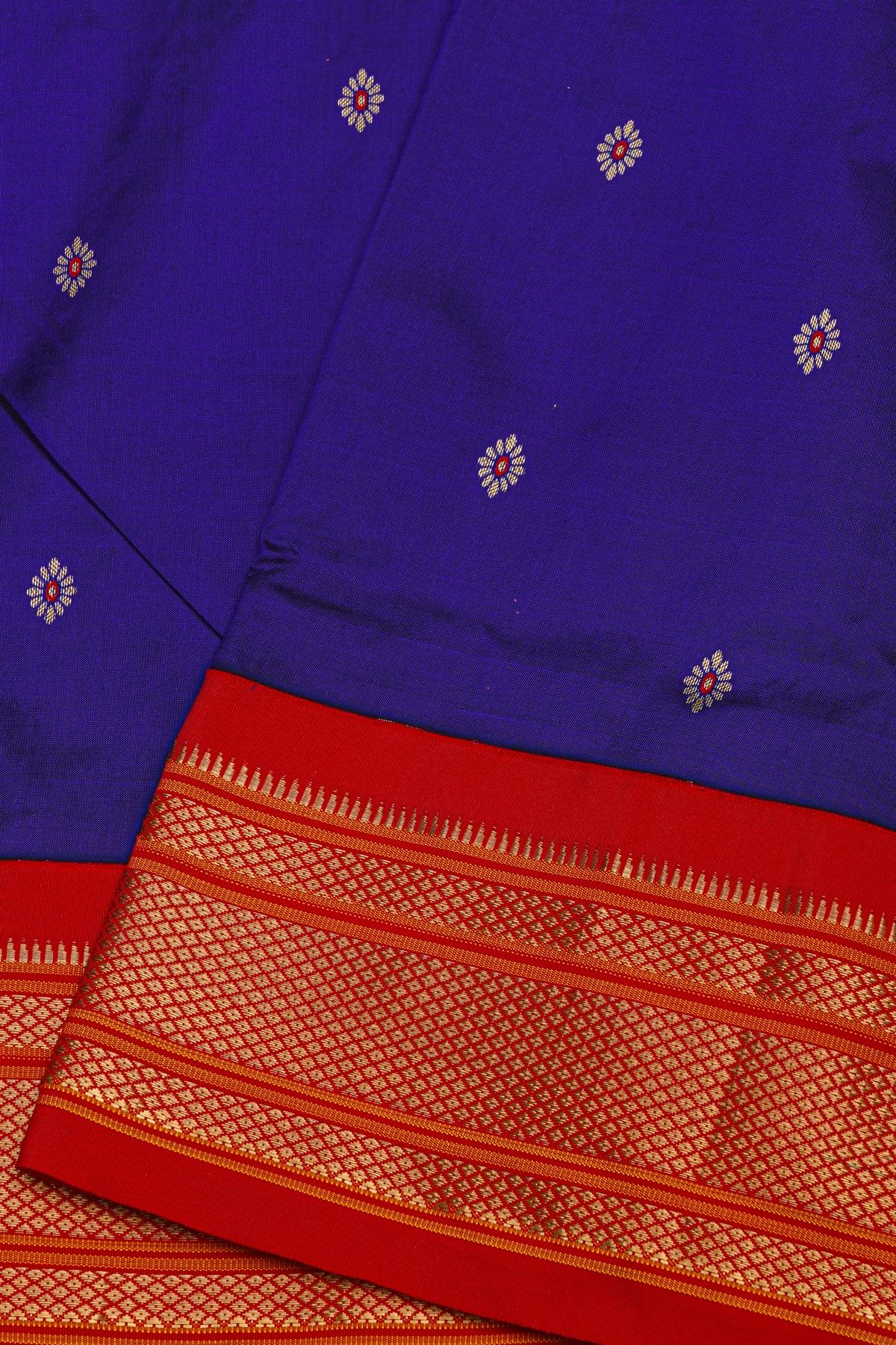 Narayanpet Silk Royal Blue Saree With Florals And Buttis Body
