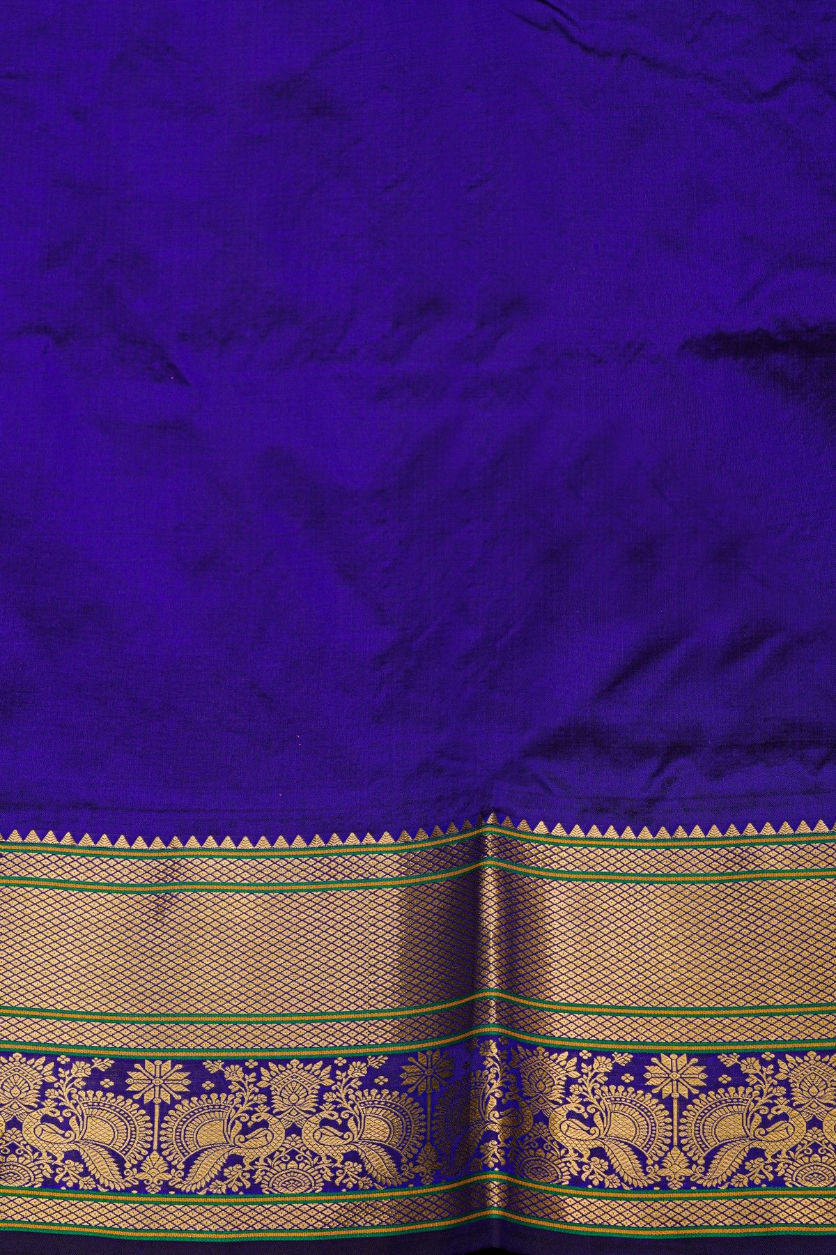 Narayanpet Silk Royal Blue Saree With Florals And Peacock Buttis Body