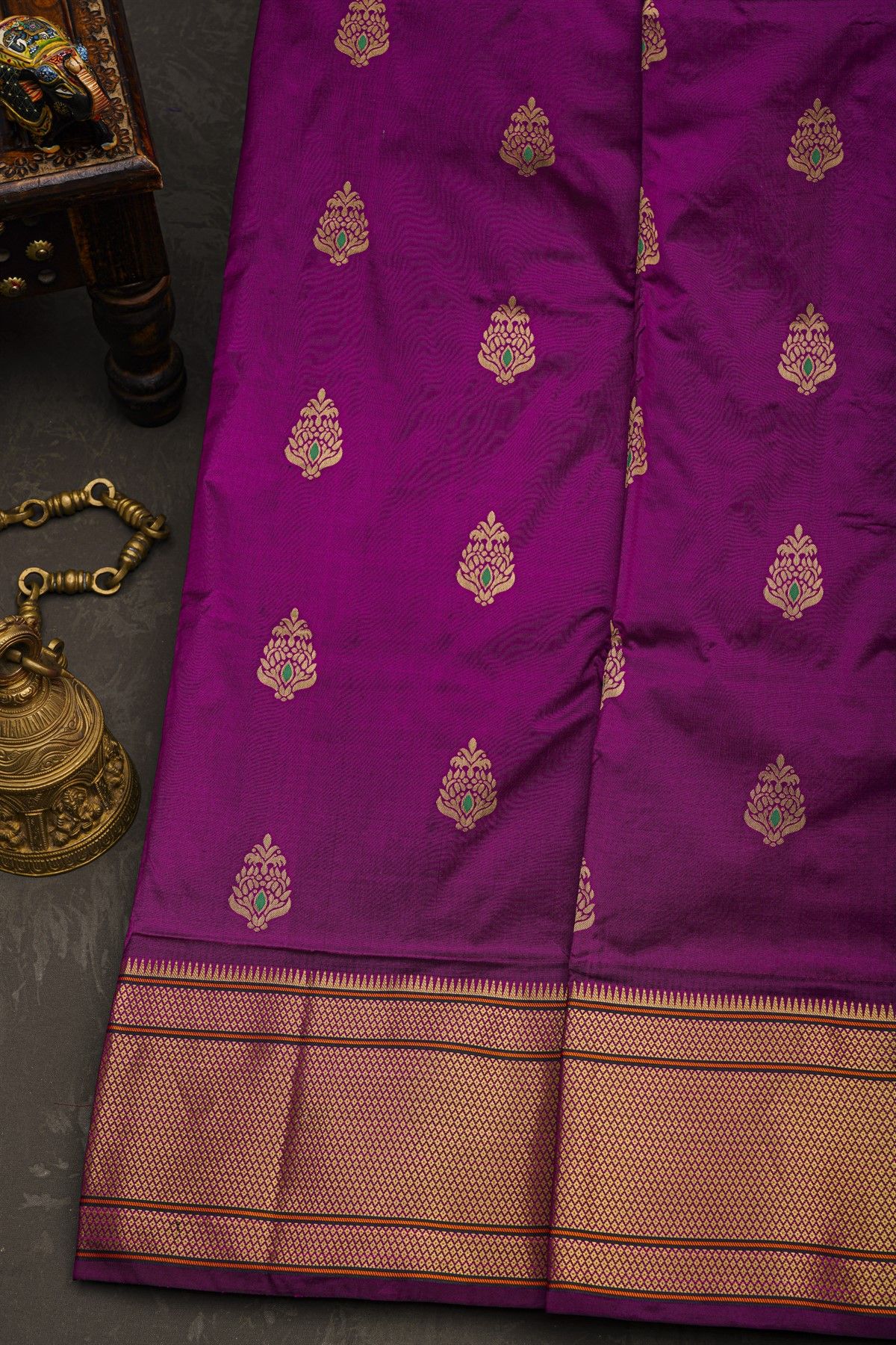 Narayanpet Silk Purple Saree With Florals And Buttis Body