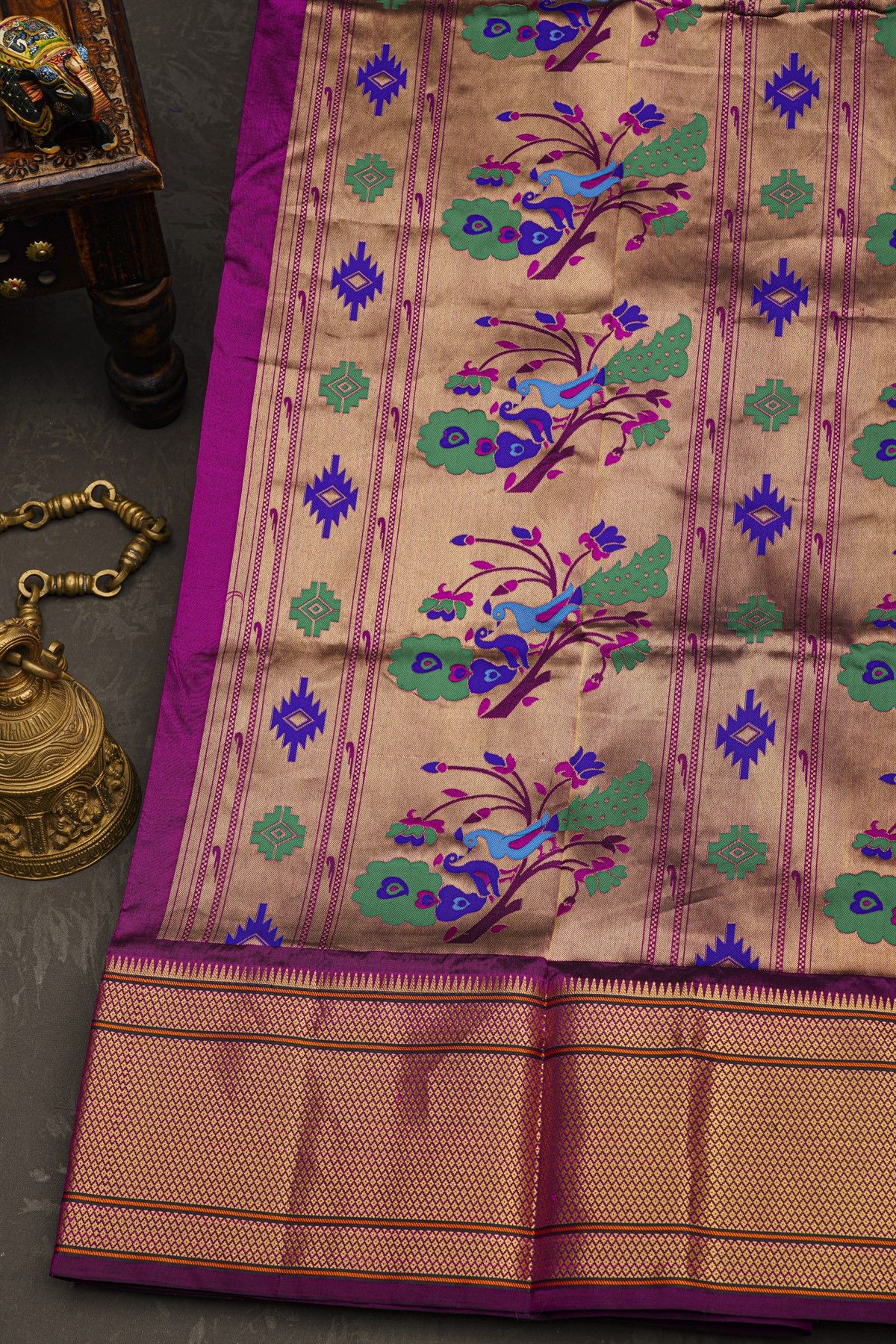 Narayanpet Silk Purple Saree With Florals And Buttis Body