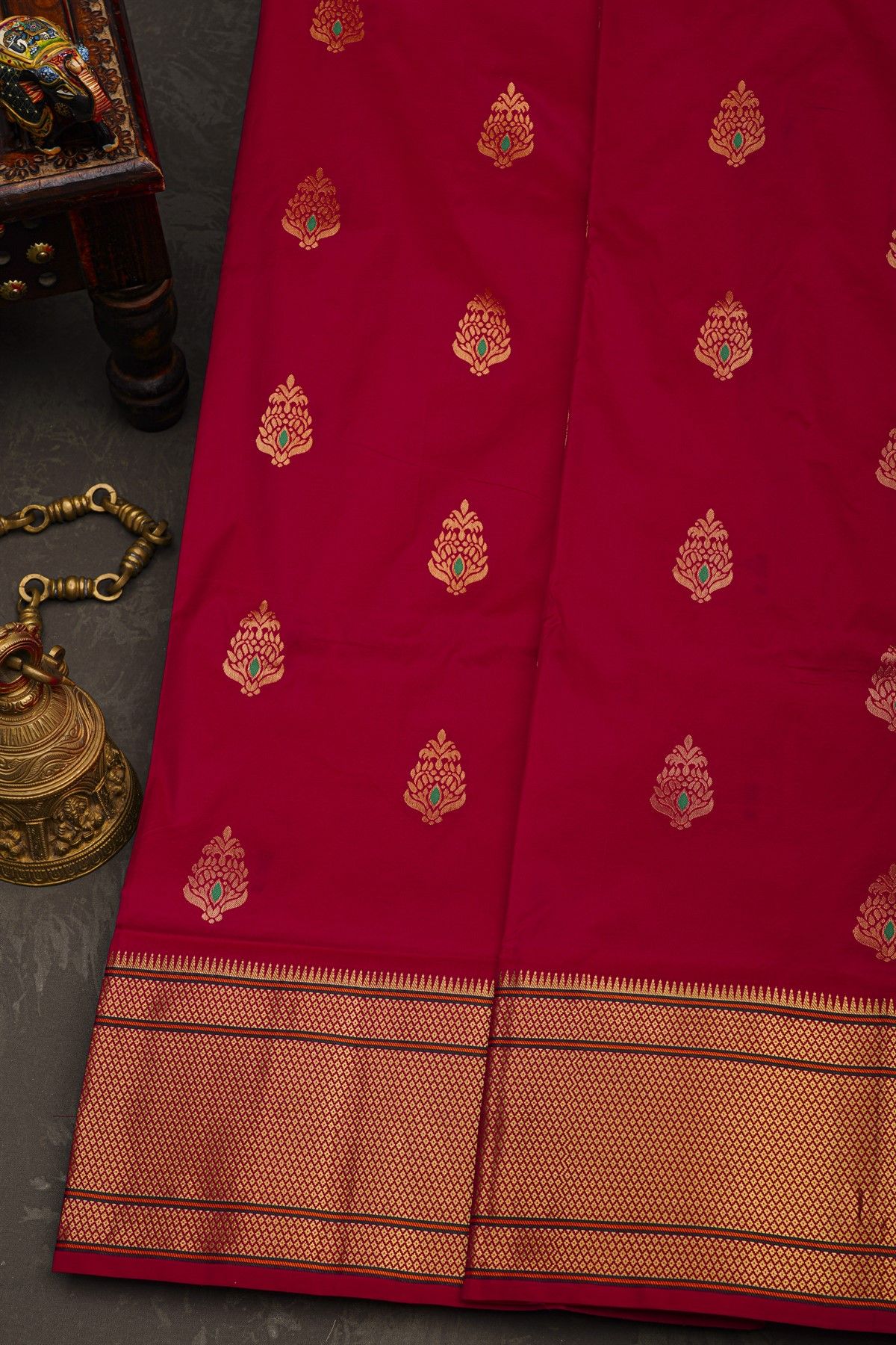 Narayanpet Silk Red Saree With Florals And Buttis Body