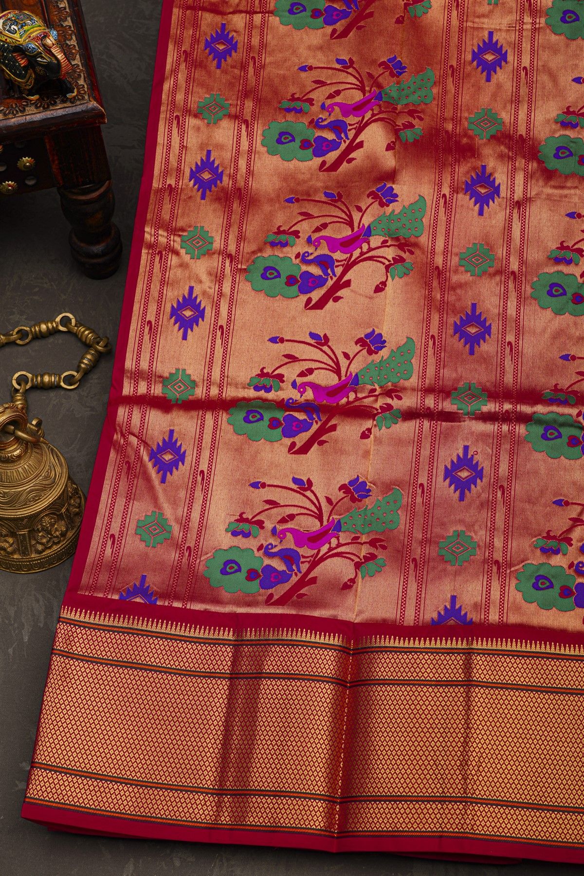 Narayanpet Silk Red Saree With Florals And Buttis Body