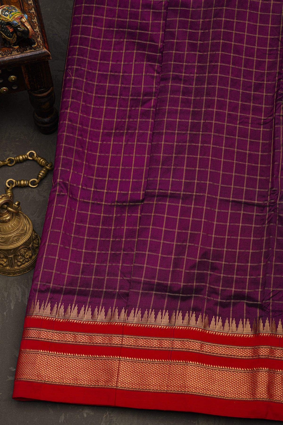 Narayanpet Silk Dark Wine Saree With Diamonds In Zari Border