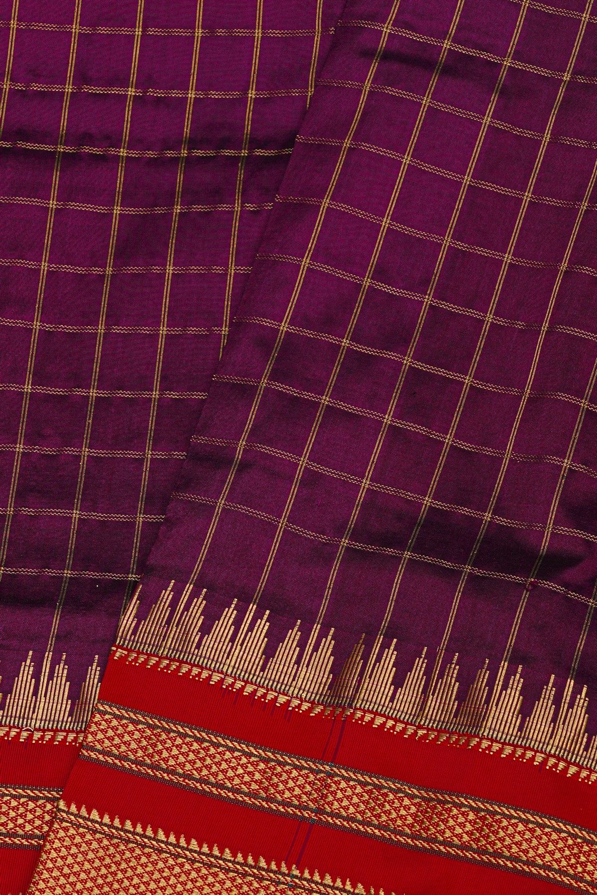 Narayanpet Silk Dark Wine Saree With Diamonds In Zari Border