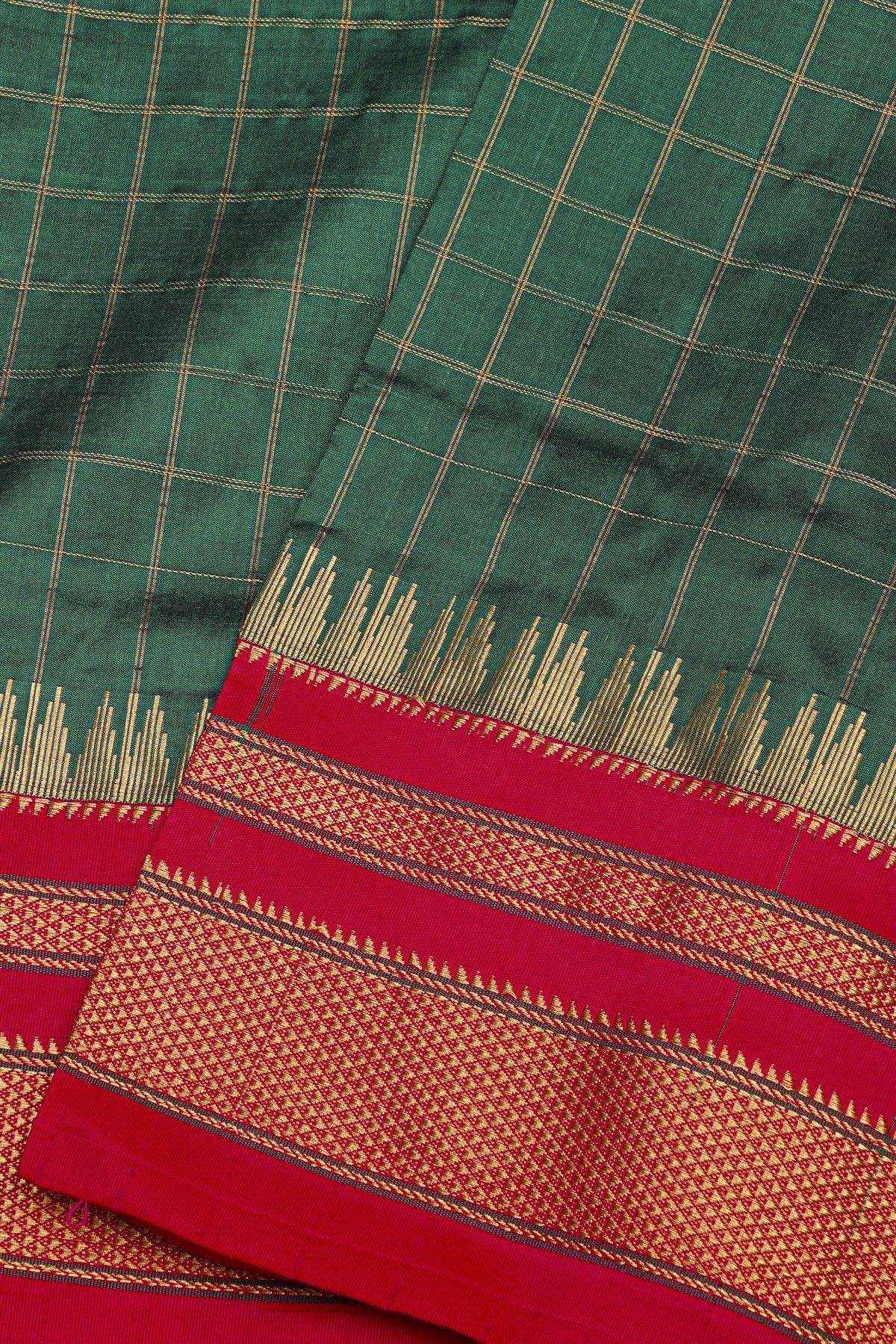 Narayanpet Silk Bottle Green Saree With Diamonds In Zari Border