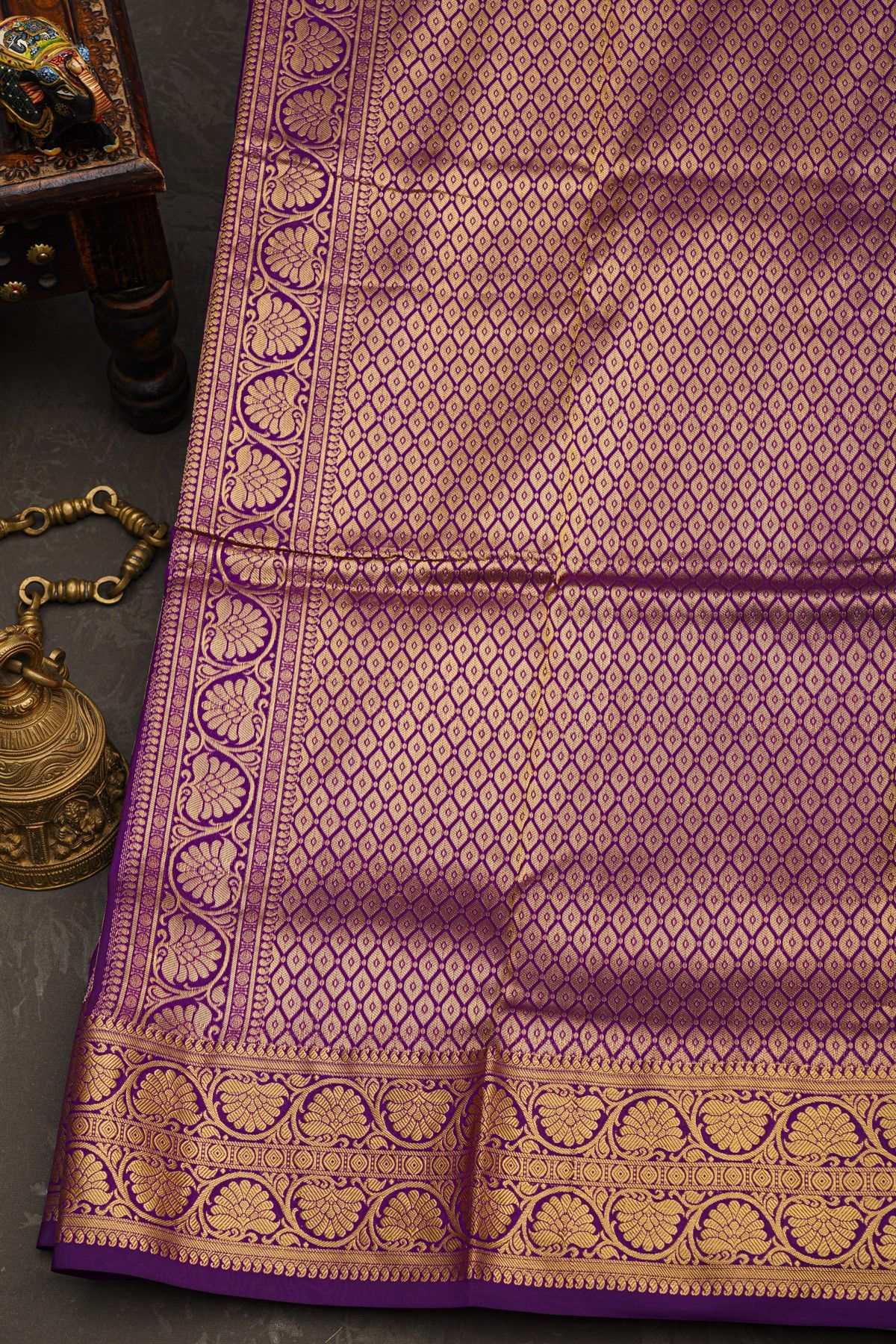 Narayanpet Silk Purple Saree With Florals And Leaves Jaal Border
