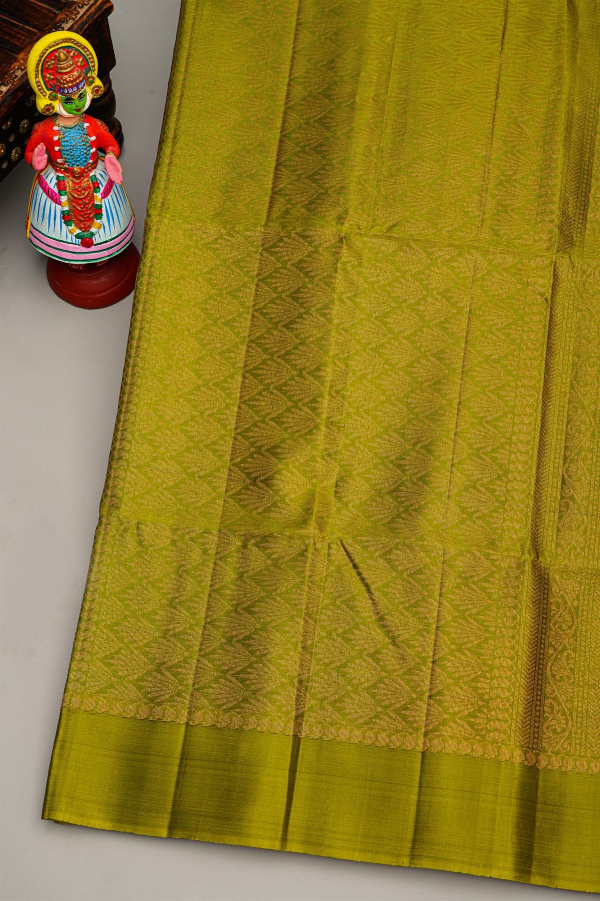 Coimbatore Silk Bottle Green Saree With All Over Florals And Zari Lines