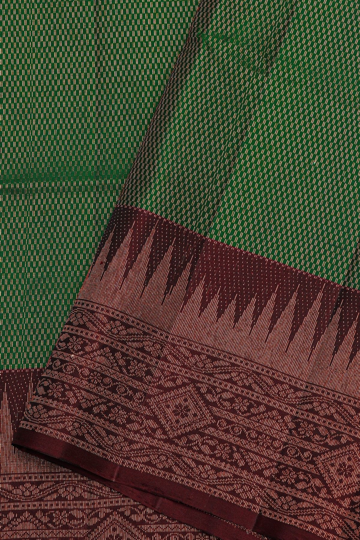 Coimbatore Silk Bottle Green Saree With Temple And Diamond Zari Border