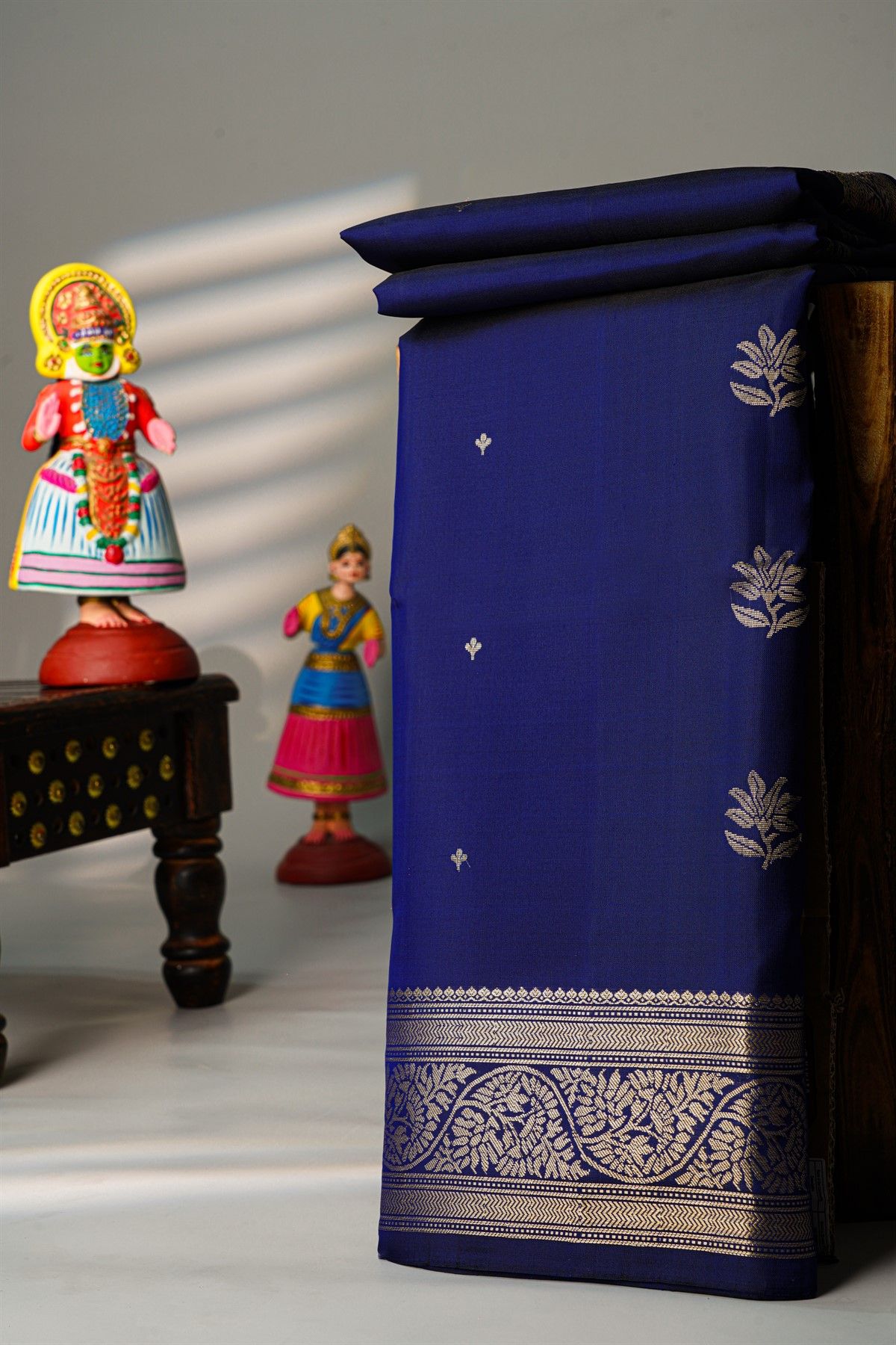Coimbatore Silk Royal Blue Saree With Florals And Jaal Border