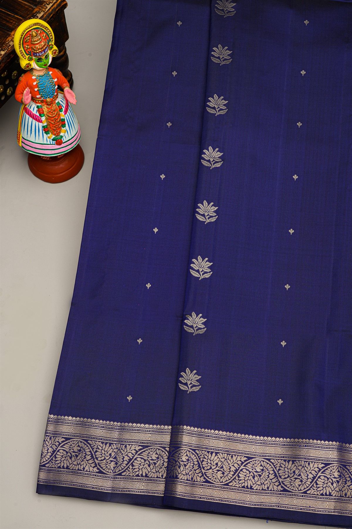 Coimbatore Silk Royal Blue Saree With Florals And Jaal Border